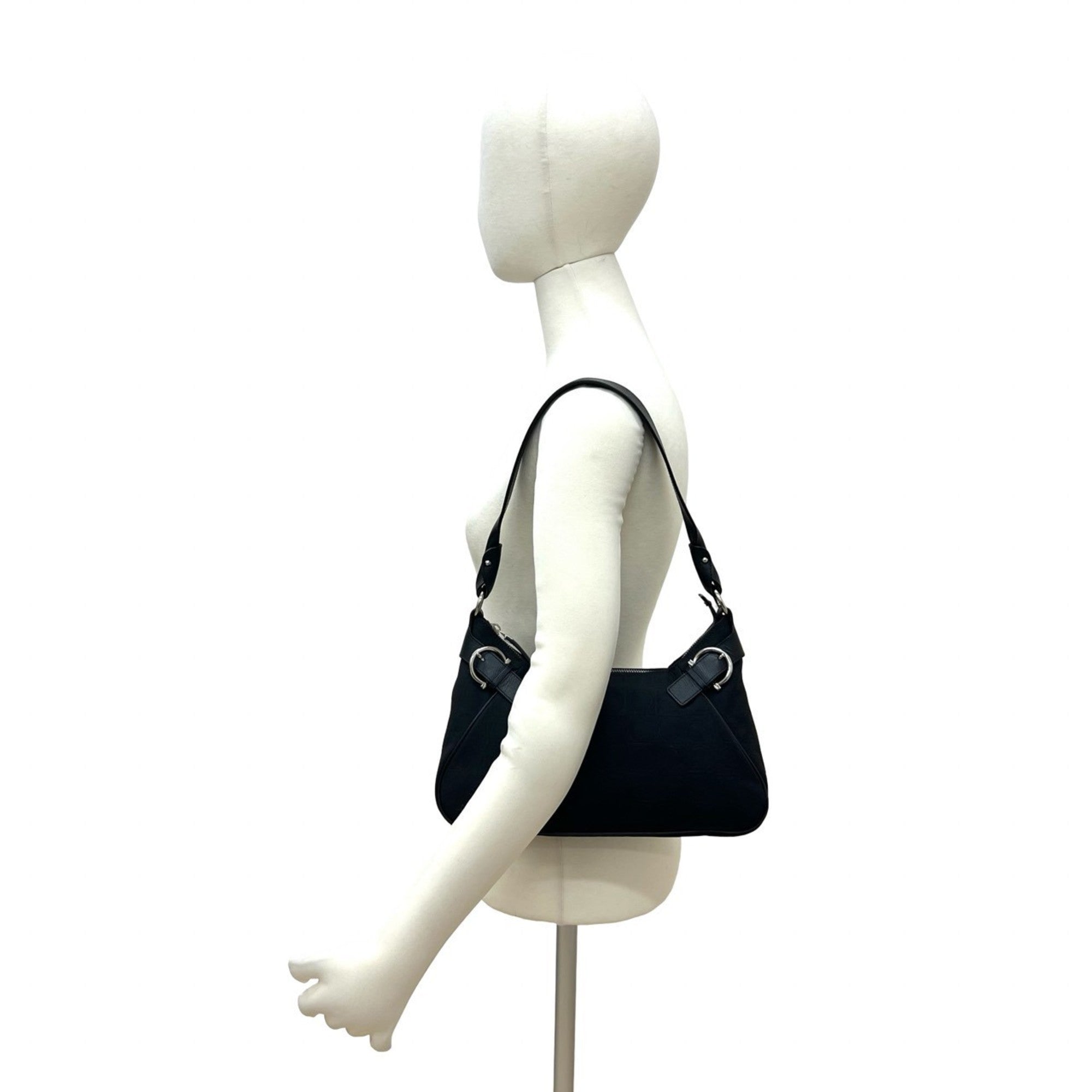 Salvatore Ferragamo Black Canvas Leather Shoulder Bag (Pre-Owned)