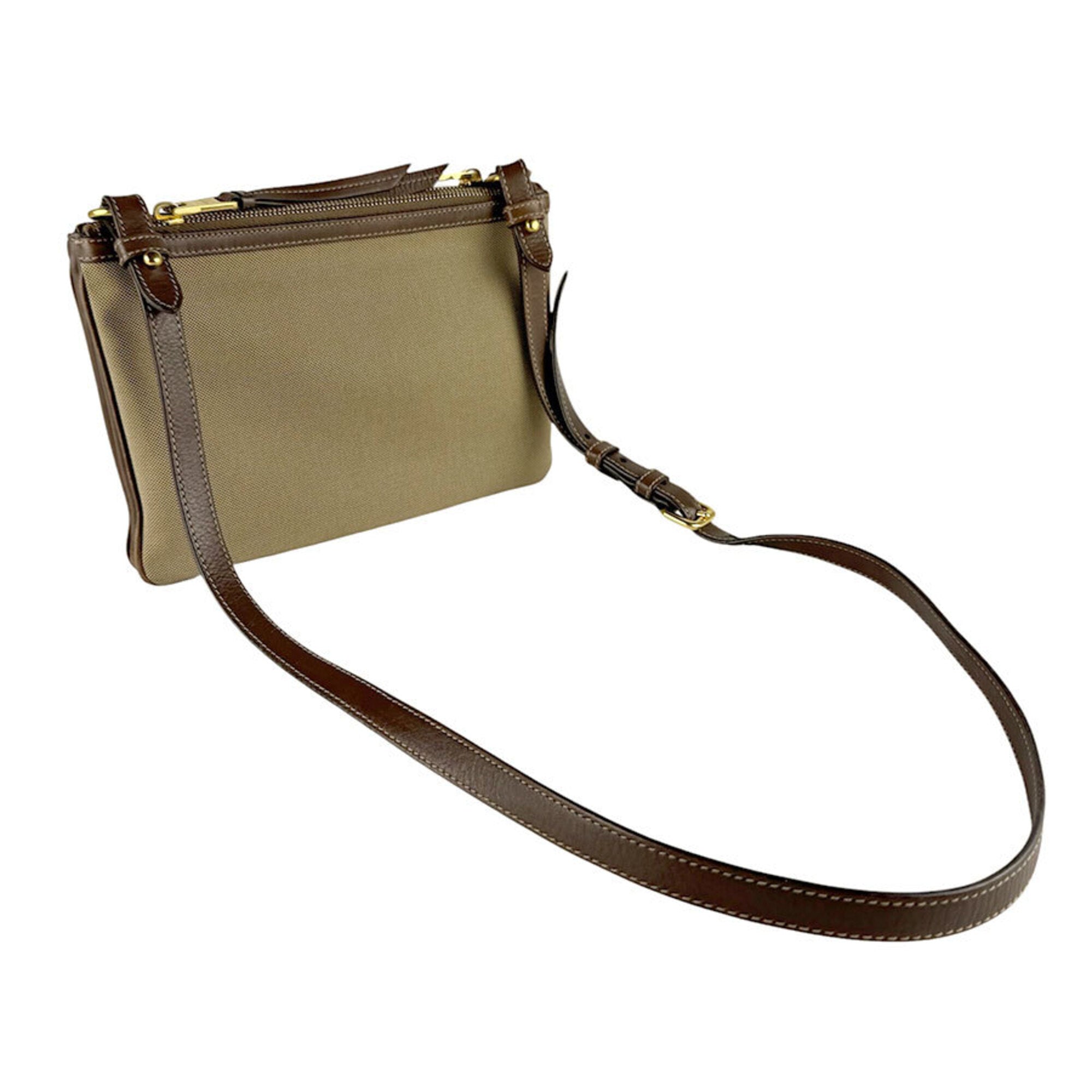 Prada Brown Canvas Leather Shoulder Bag (Pre-Owned)