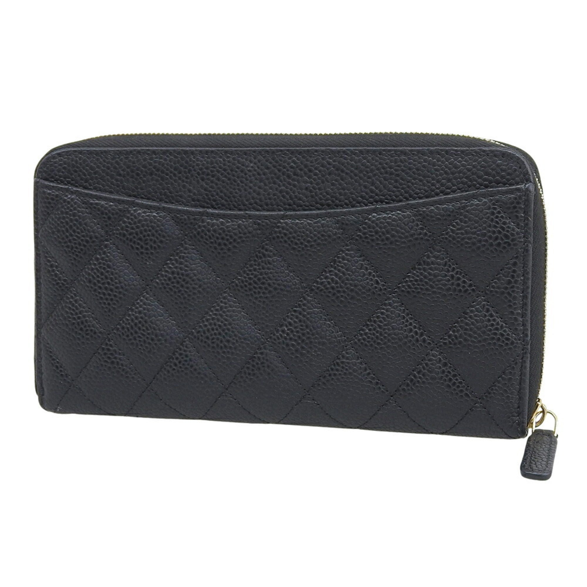 Chanel Black Grained Calfskin Long Wallet (Bi-Fold) (Pre-Owned)