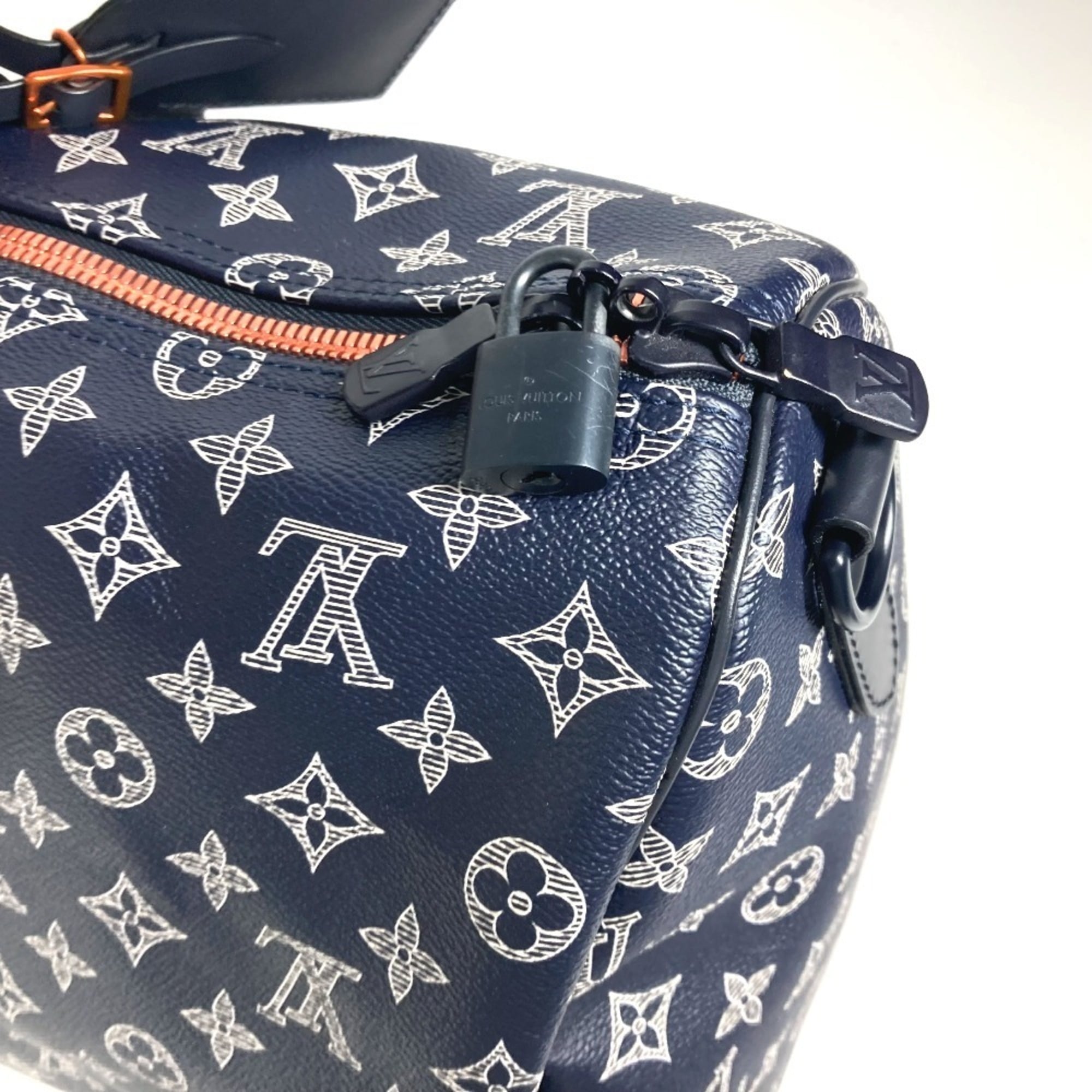 Louis Vuitton Navy Red Color Monogram Boston Bag Handbag (Pre-Owned)