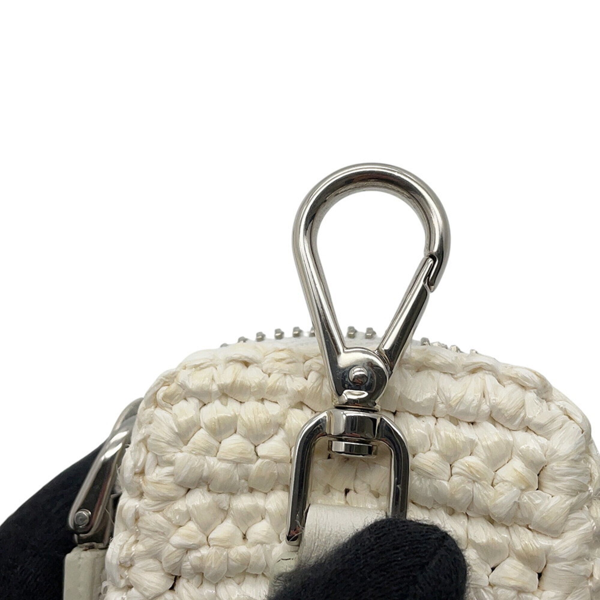 Prada White Raffia Handbag Shoulder Bag (Pre-Owned)