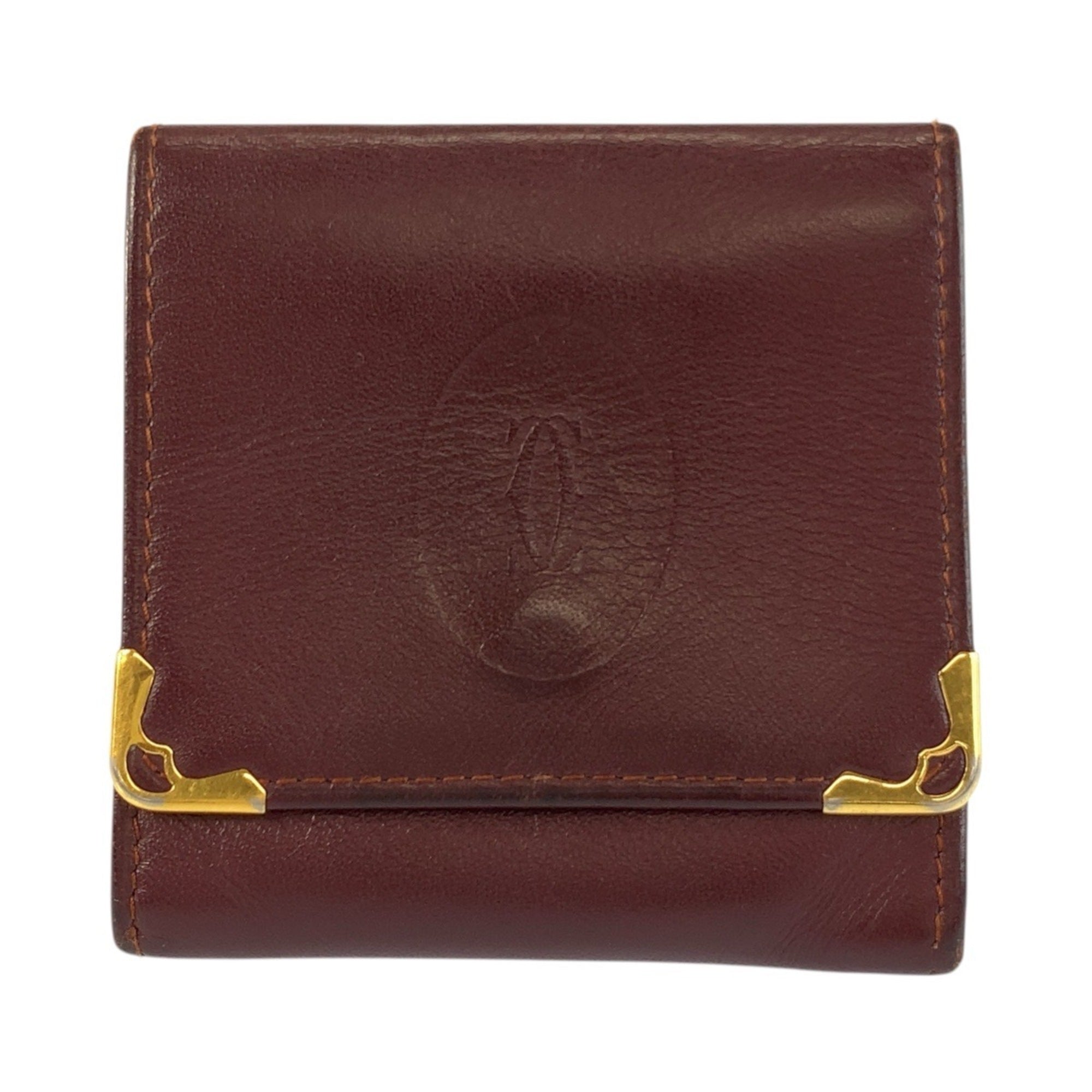 Cartier Bordeaux Leather Coin Purse/Coin Case (Pre-Owned)