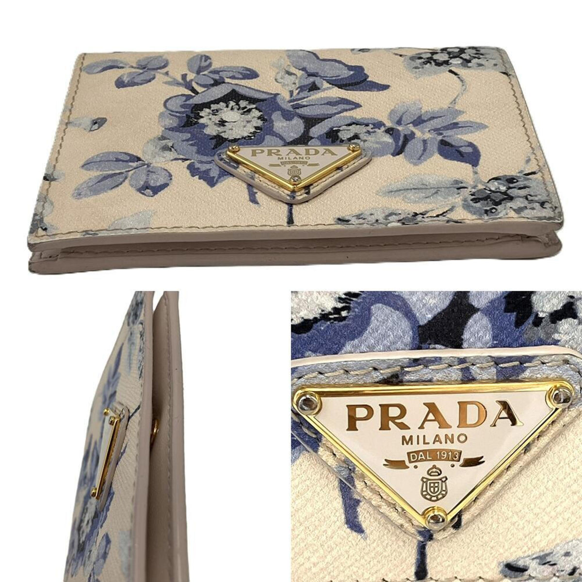 Prada Beige Purple Saffiano Triangle Leather Wallet (Bi-Fold) (Pre-Owned)