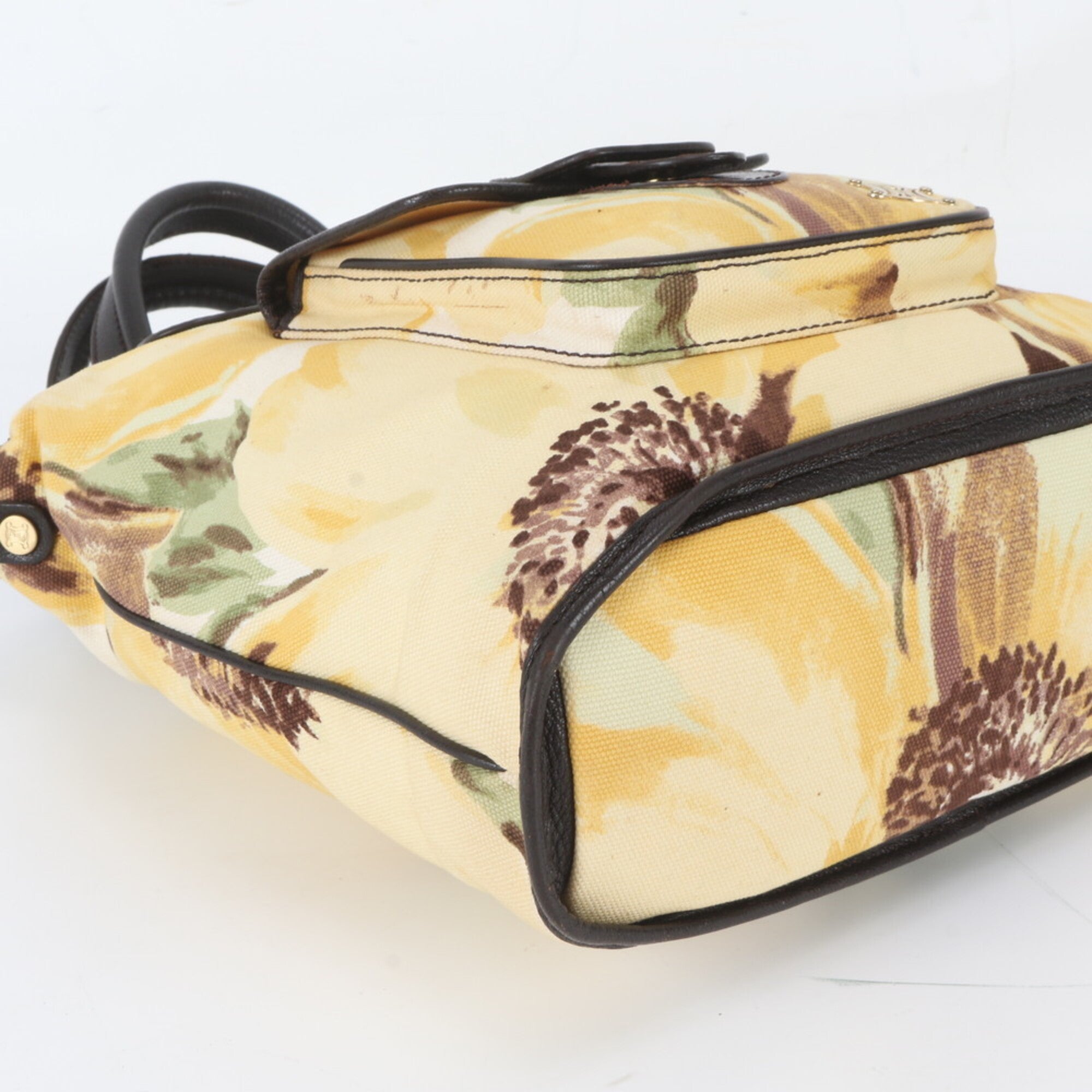 Celine Brown Yellow Leather Canvas Handbag Shoulder Bag Tote Bag (Pre-Owned)