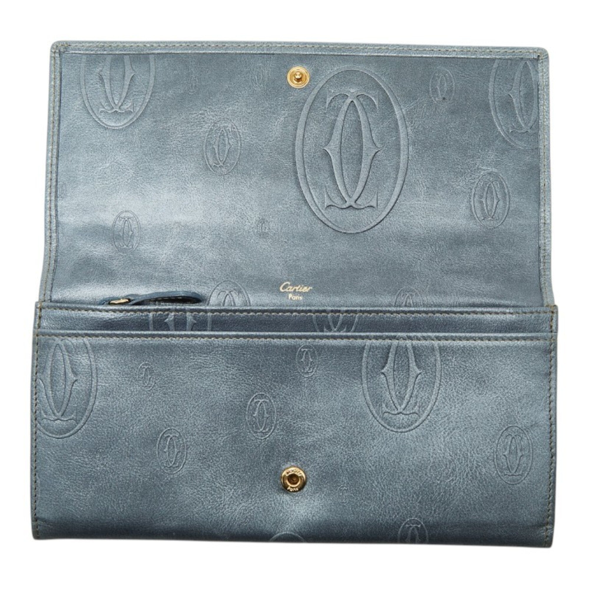 Cartier Happy Birthday Metallic Blue Leather Long Wallet (Bi-Fold) (Pre-Owned)