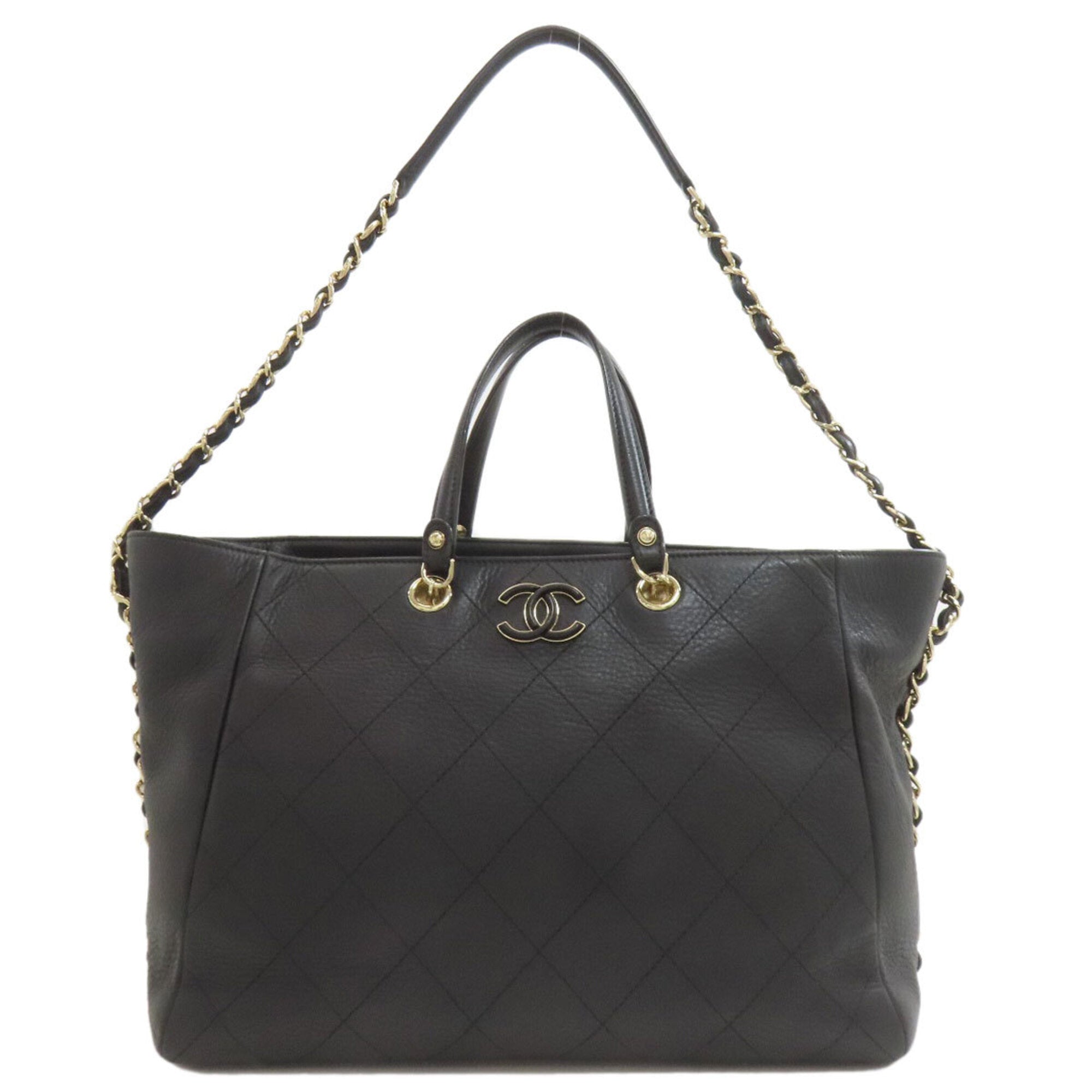 Chanel Matelasse Black Leather Tote Bag (Pre-Owned)