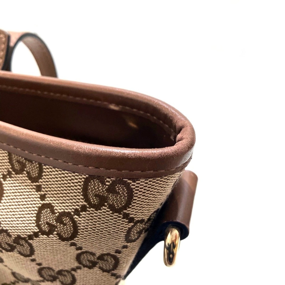 Gucci Beige Brown Canvas Leather Tote Bag (Pre-Owned)