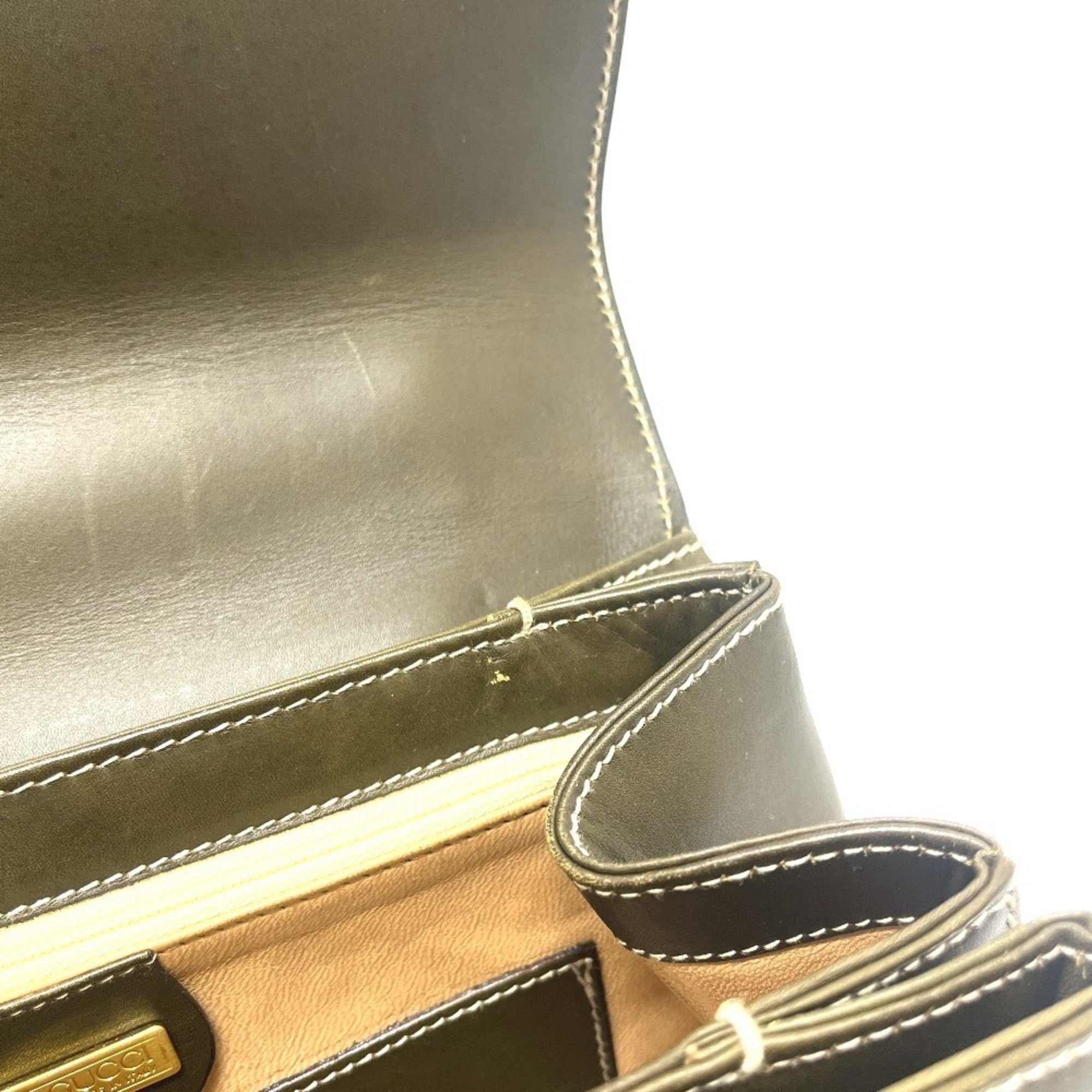 Gucci Khaki Leather Handbag Tote Bag (Pre-Owned)