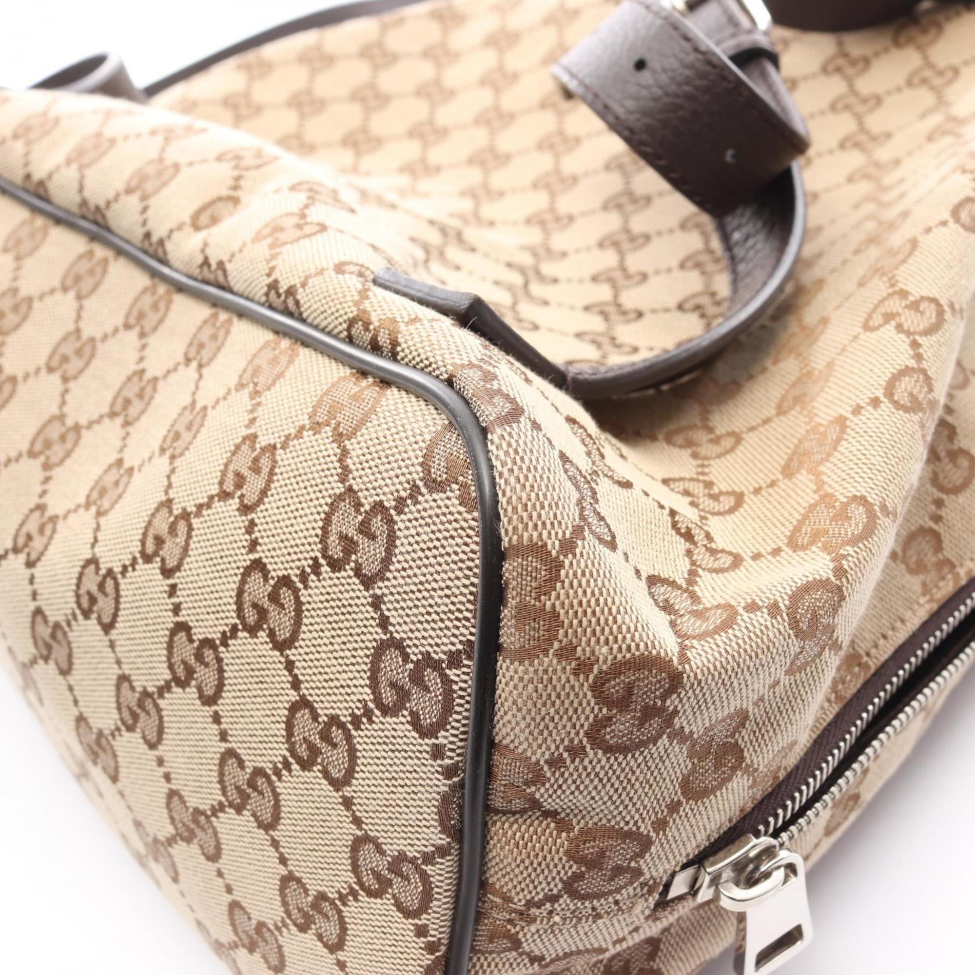 Gucci Beige Brown Canvas Leather Backpack Handbag (Pre-Owned)