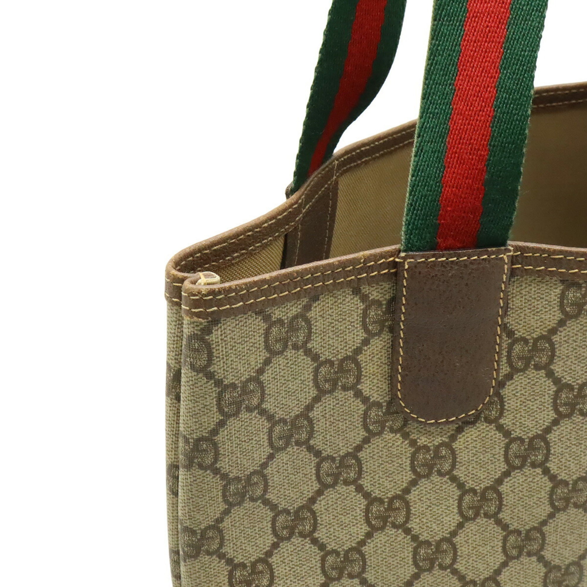 Gucci Beige Brown Green Red Color Pvc Leather Shoulder Bag Tote Bag (Pre-Owned)