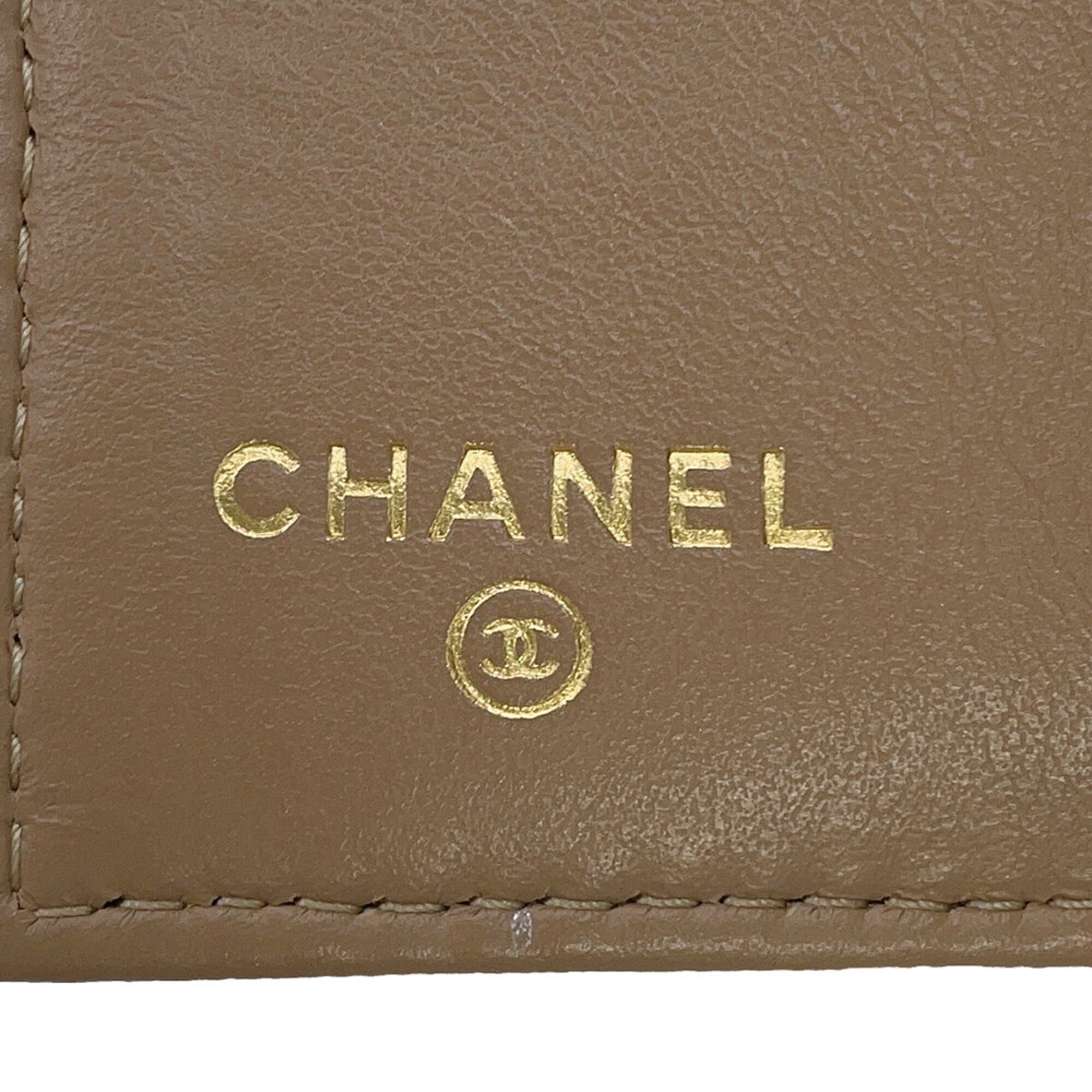 Chanel Matelasse Beige Grained Calfskin Wallet (Tri-Fold) (Pre-Owned)