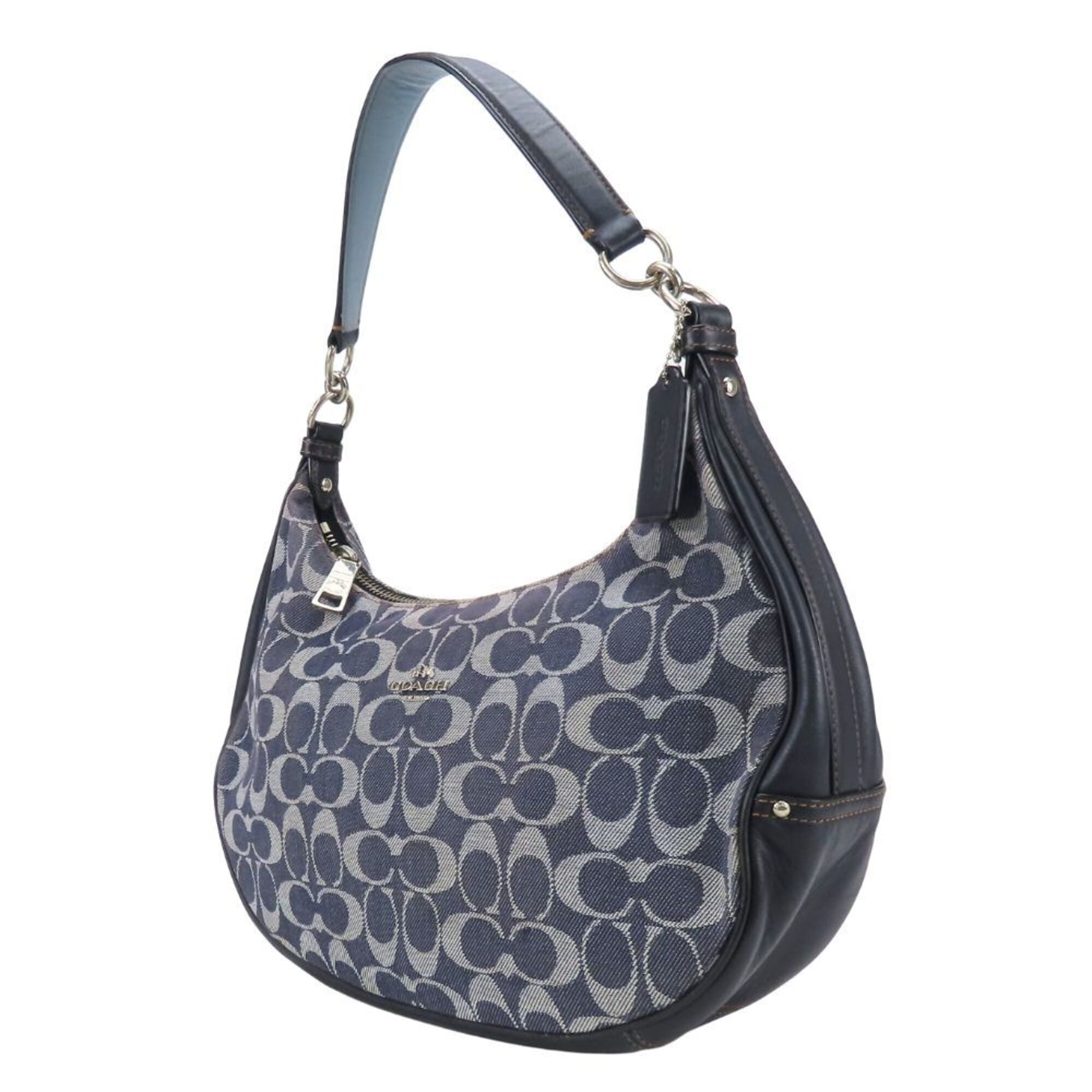 Coach Navy Signature Line Shoulder Bag (Pre-Owned)
