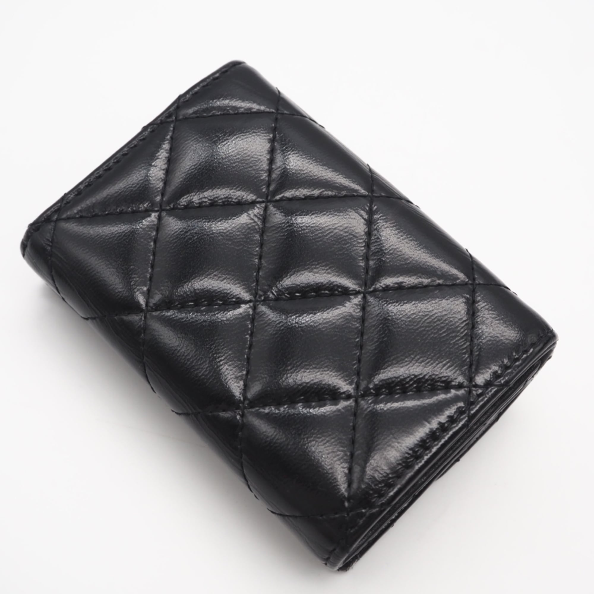 Chanel Matelasse Gold Black Leather Wallet (Tri-Fold) (Pre-Owned)