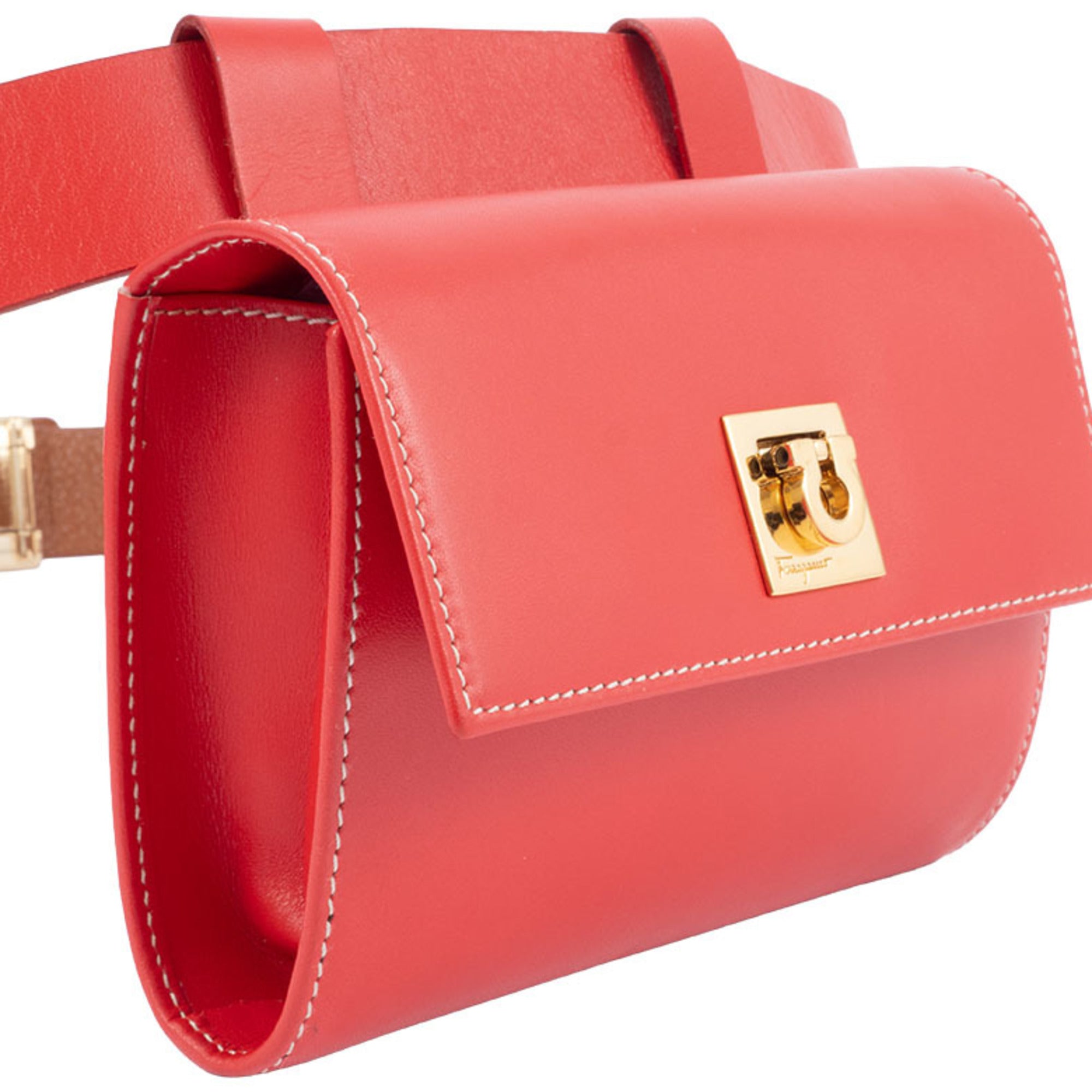Salvatore Ferragamo Red Color Leather Fanny Pack Sling Bag (Pre-Owned)
