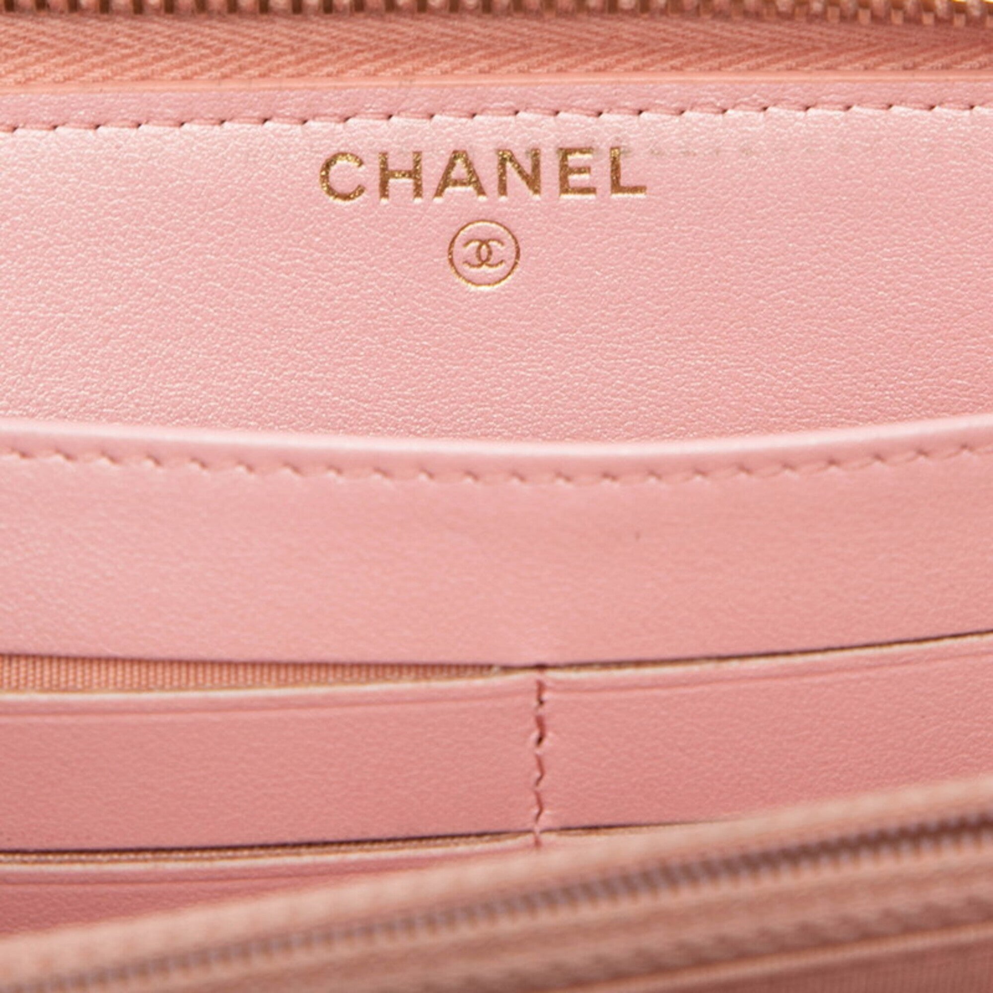 Chanel Pink Grained Calfskin Long Wallet (Bi-Fold) (Pre-Owned)