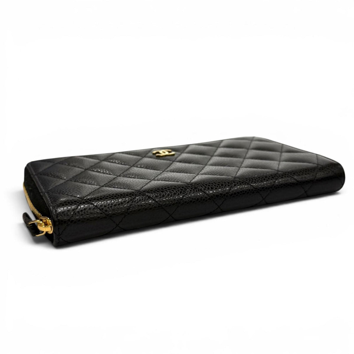 Chanel Black Grained Calfskin Long Wallet (Bi-Fold) (Pre-Owned)