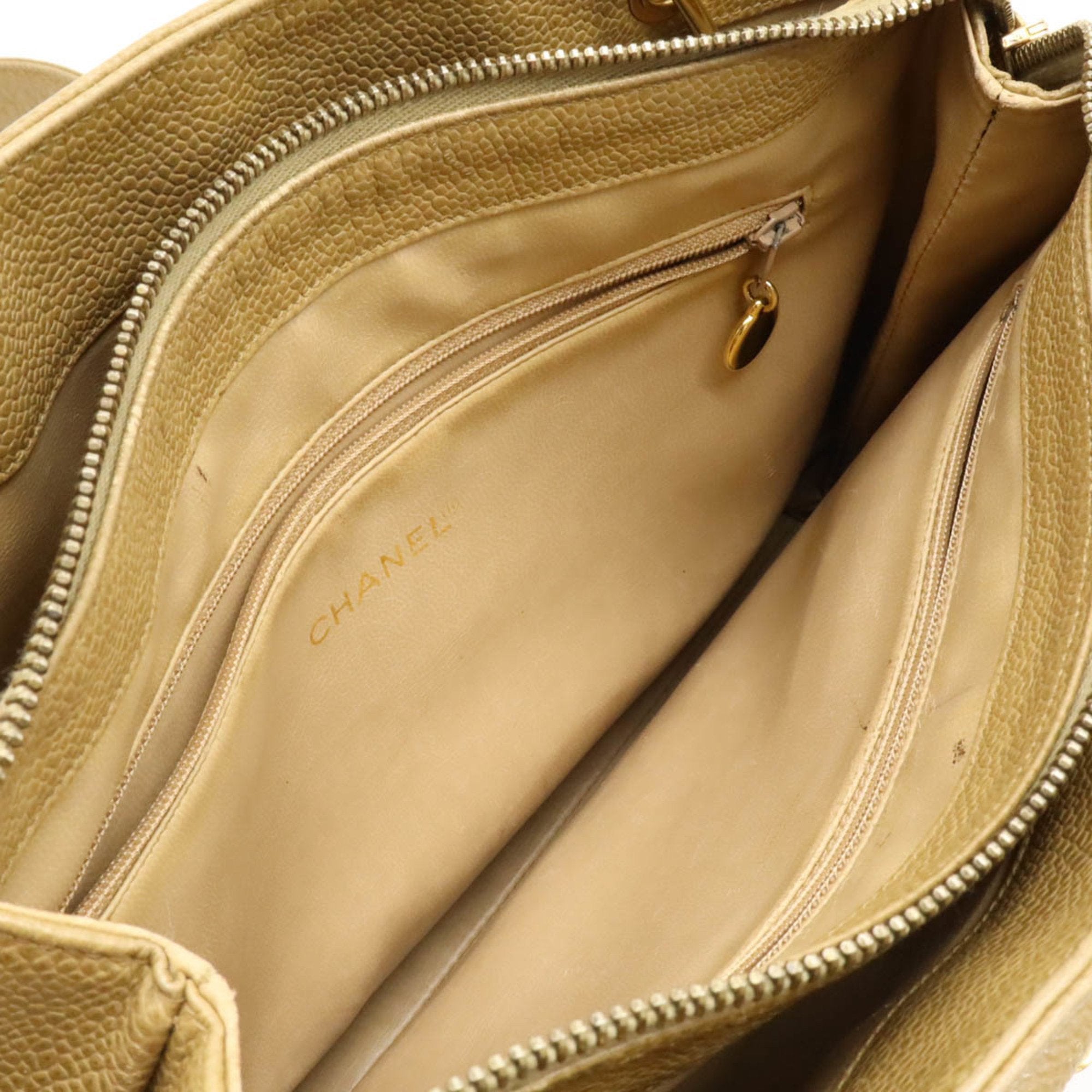 Chanel Beige Khaki Caviar Leather Shoulder Bag Tote Bag (Pre-Owned)