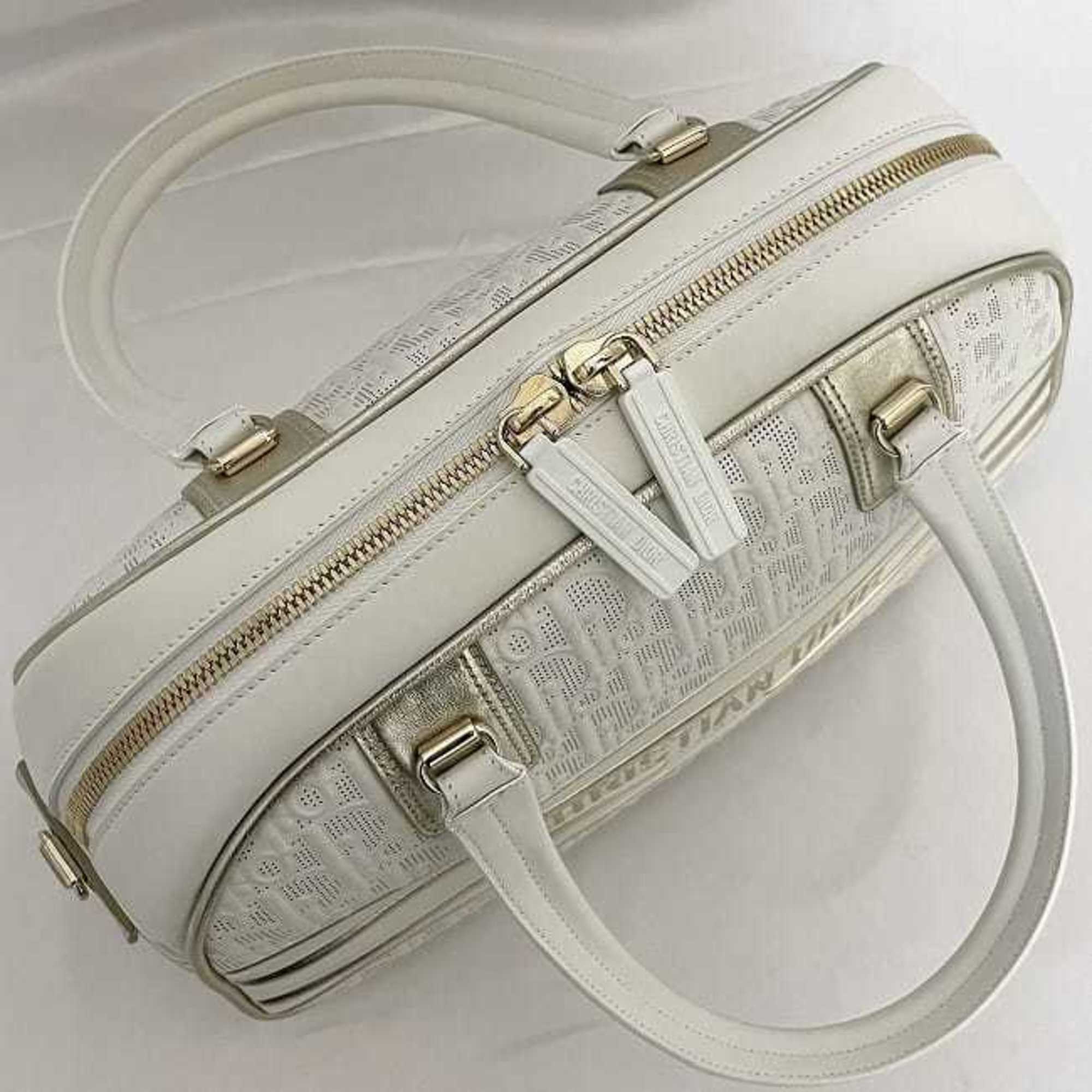 Christian Dior Trotter White Leather Rubber Boston Bag Handbag (Pre-Owned)