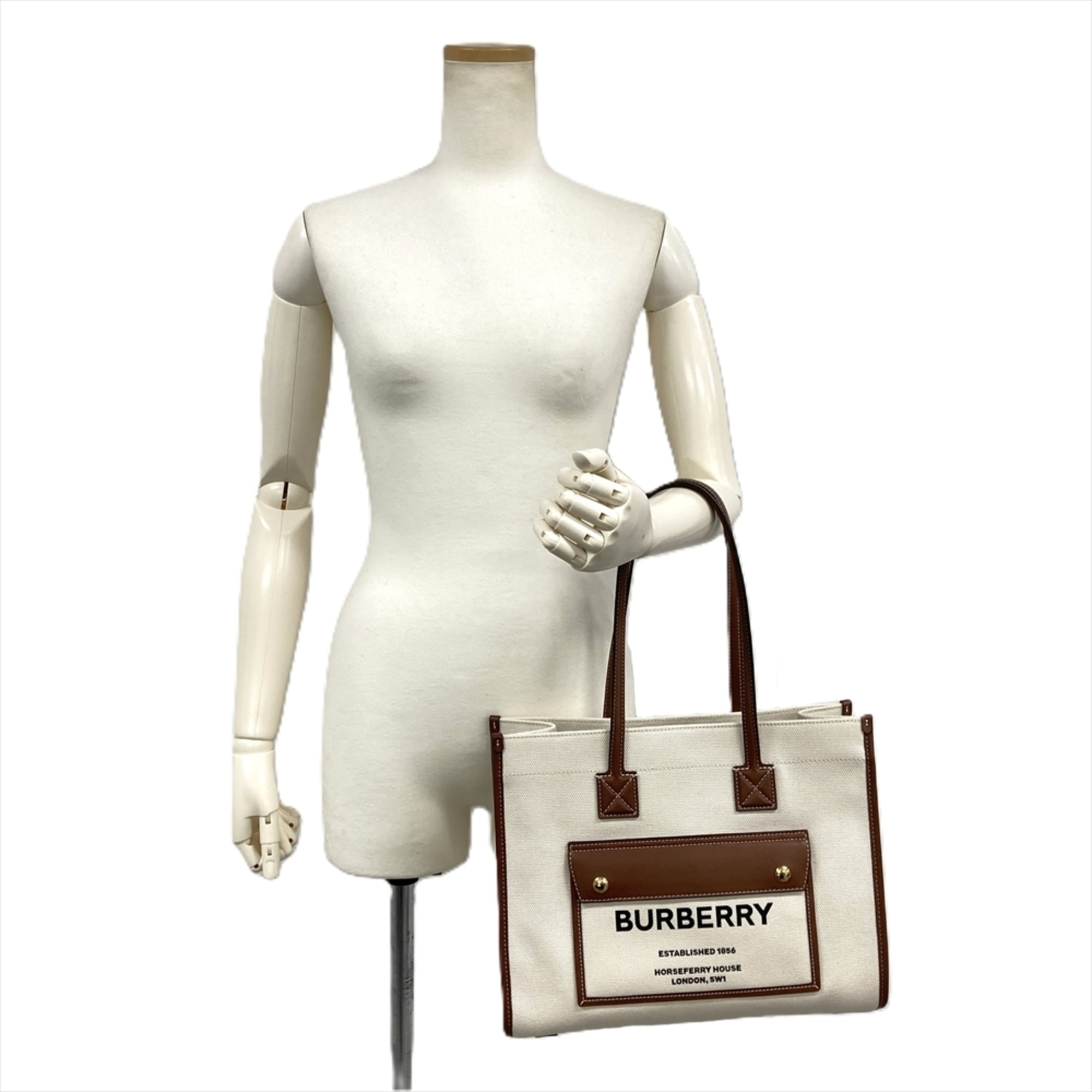 Burberry Beige Cotton Leather Linen Tote Bag (Pre-Owned)