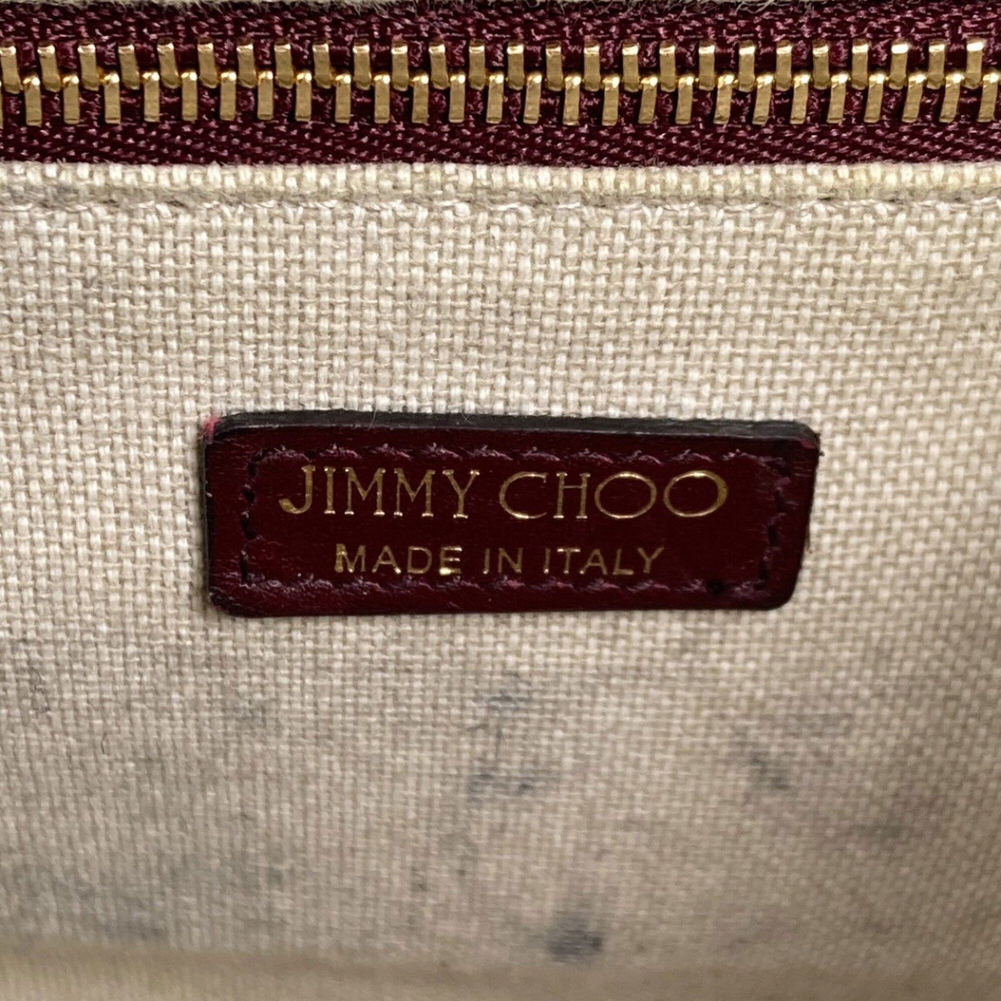 Jimmy Choo Beige Bordeaux Pink Wool Leather Handbag (Pre-Owned)