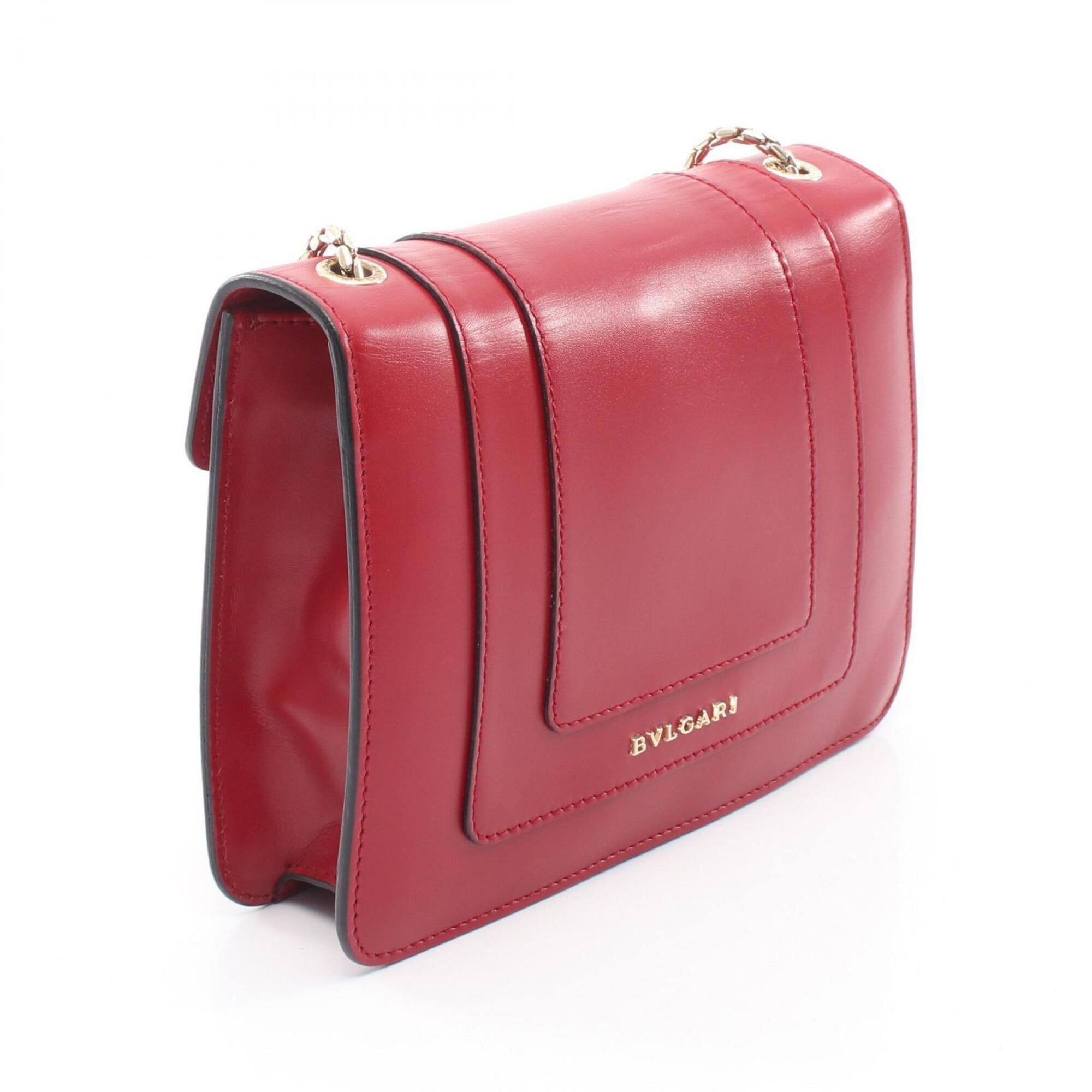 Bvlgari Red Color Leather Handbag Shoulder Bag (Pre-Owned)