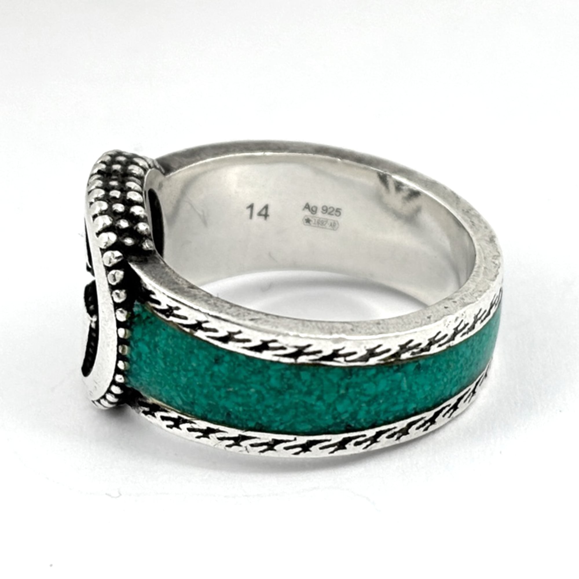 Gucci Silver Green Silver 925 Band Ring (Pre-Owned)