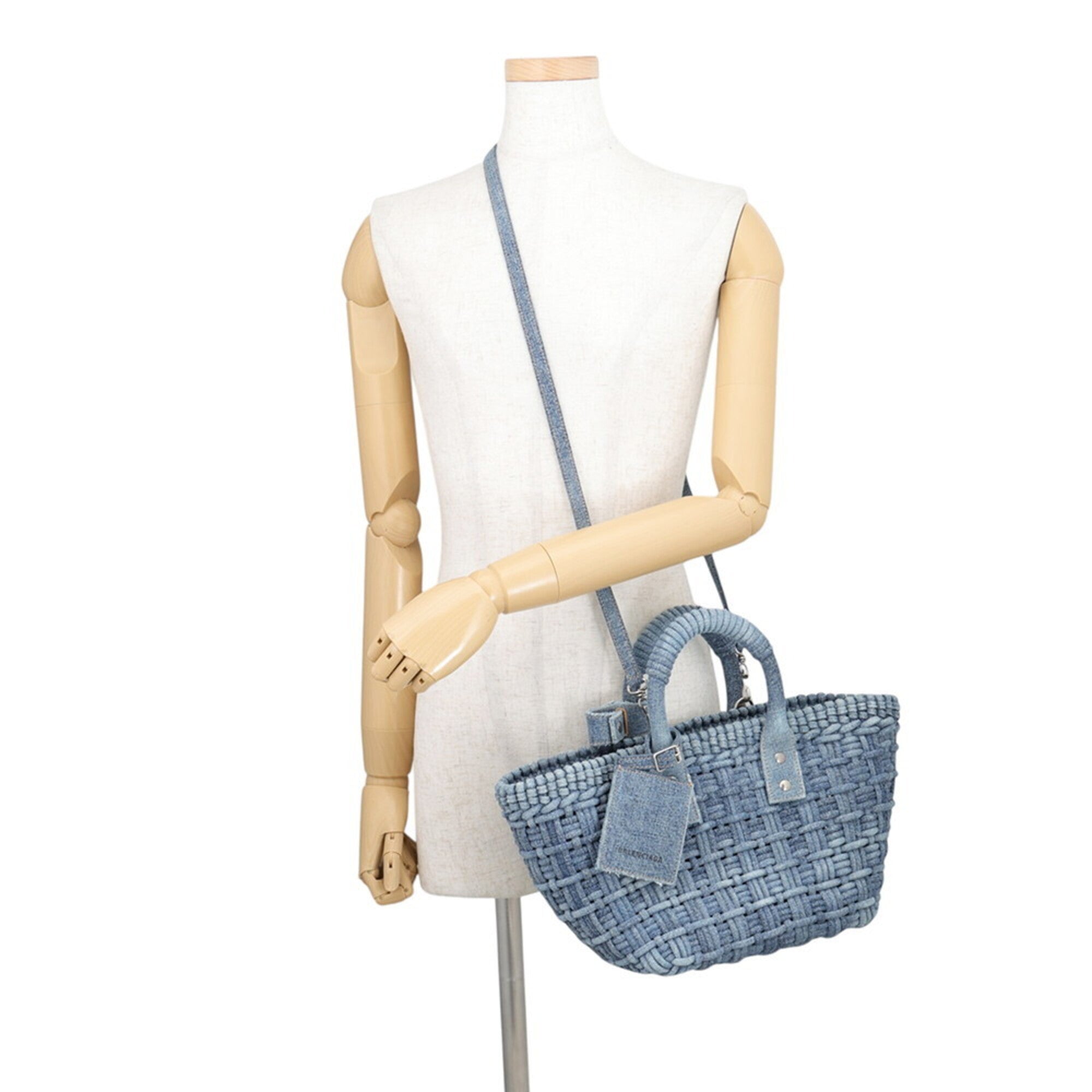 Balenciaga Blue Denim Basket Handbag Shoulder Bag (Pre-Owned)