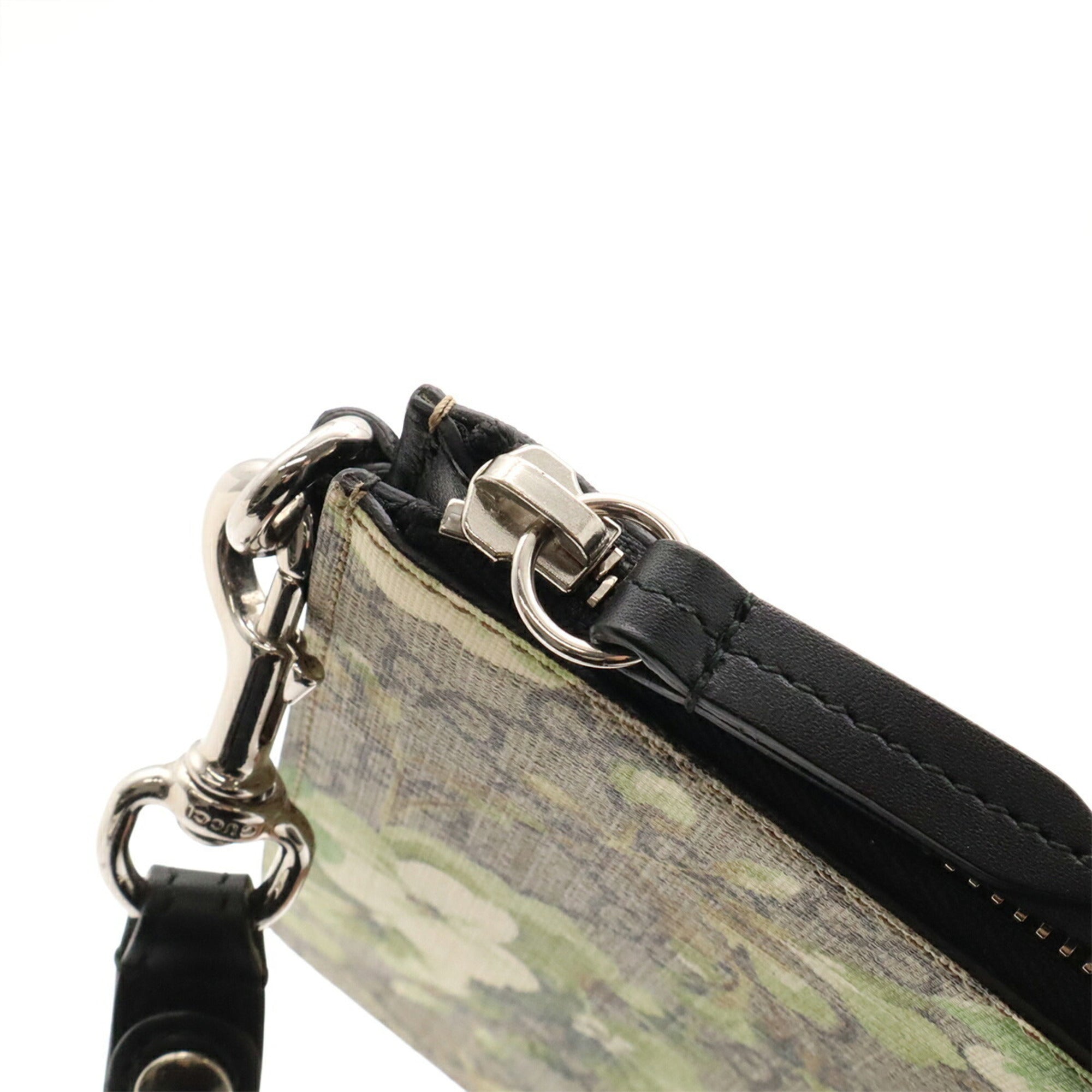 Gucci Beige Green Khaki Multi-Color Gg Supreme Clutch Bag (Pre-Owned)