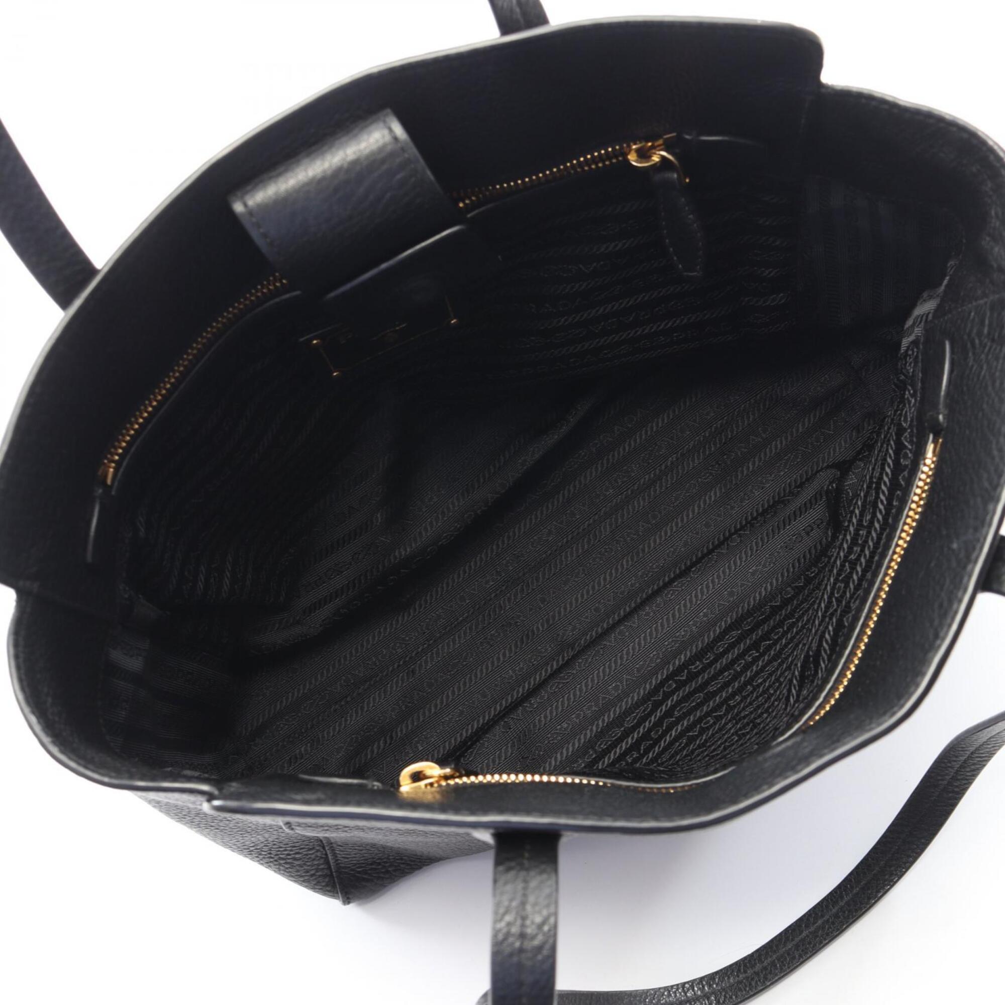 Prada Black Leather Handbag Tote Bag (Pre-Owned)