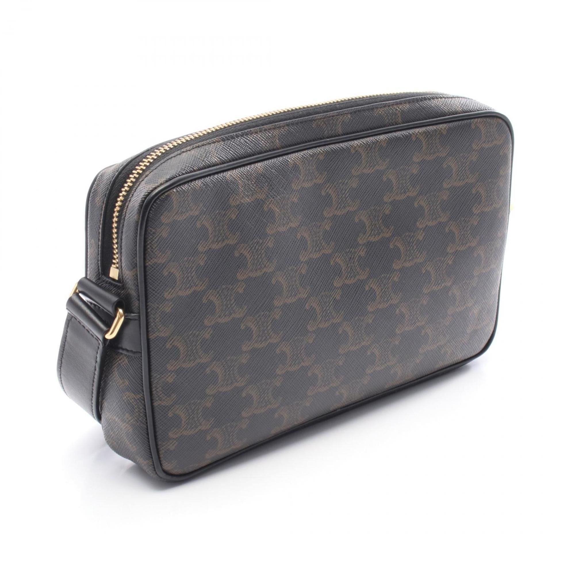 Celine Black Brown Coated Canvas Leather Messenger Bag Shoulder Bag (Pre-Owned)