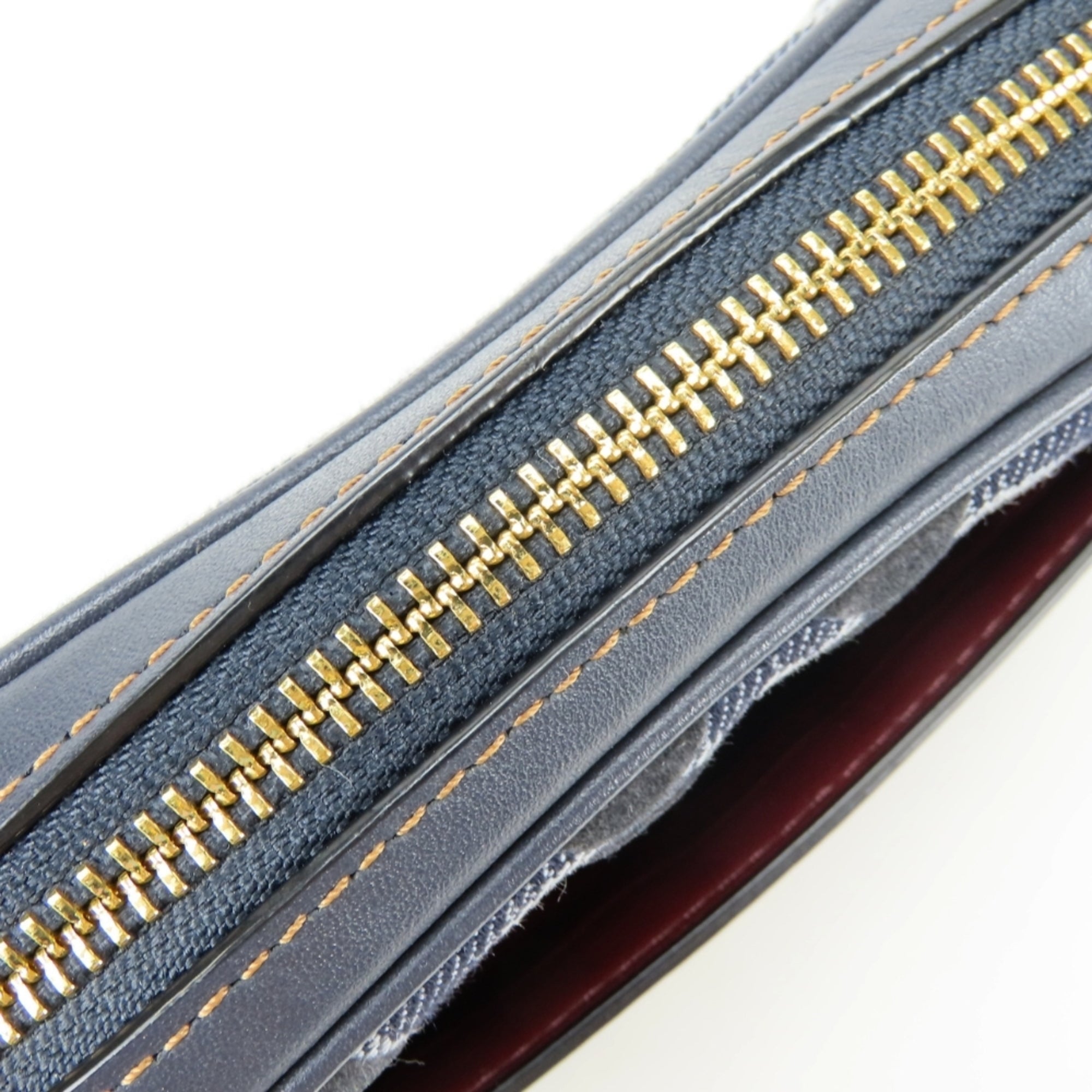 Coach Signature Brown Navy Denim Leather Fanny Pack Pouch (Pre-Owned)