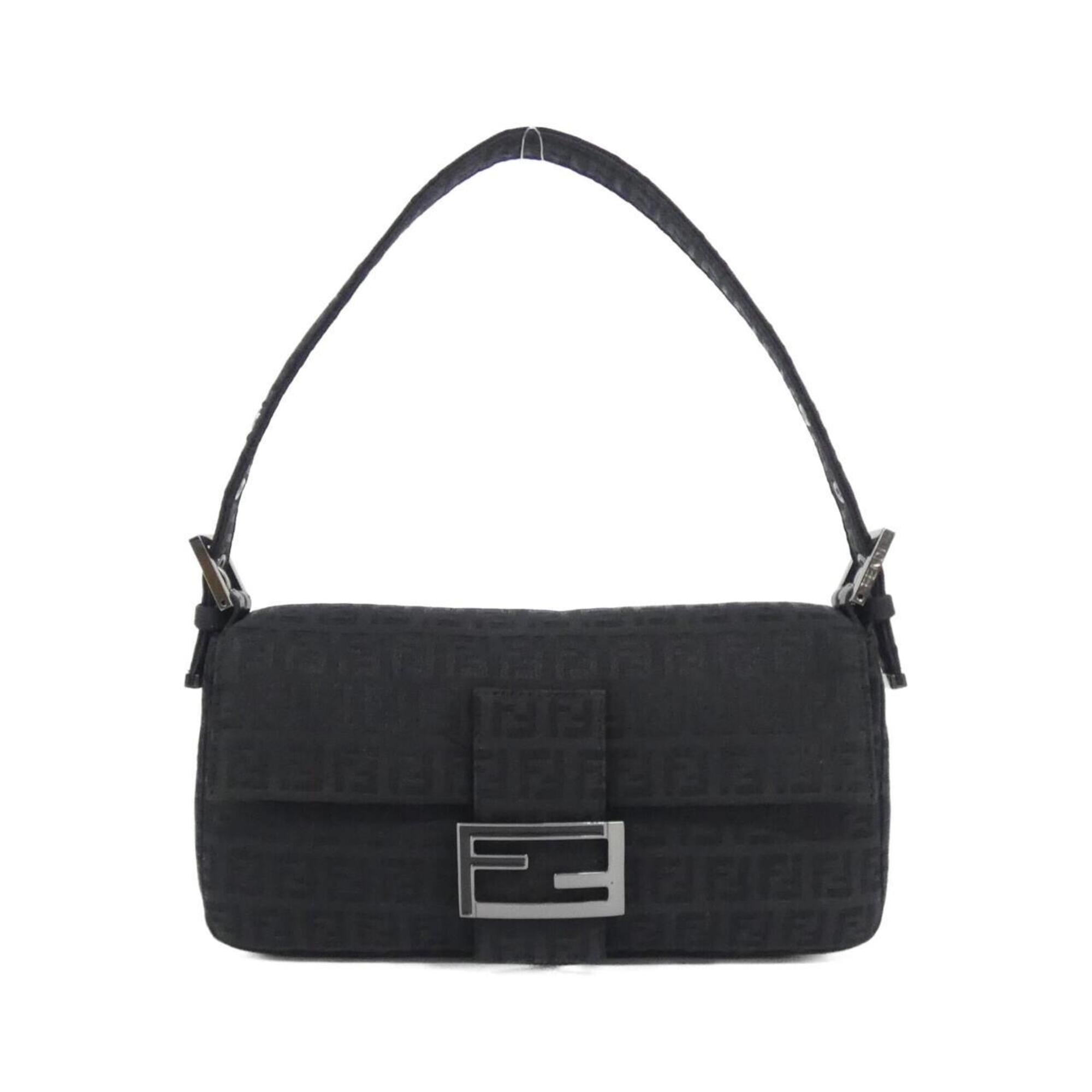 Fendi Baguette Black Canvas Shoulder Bag (Pre-Owned)
