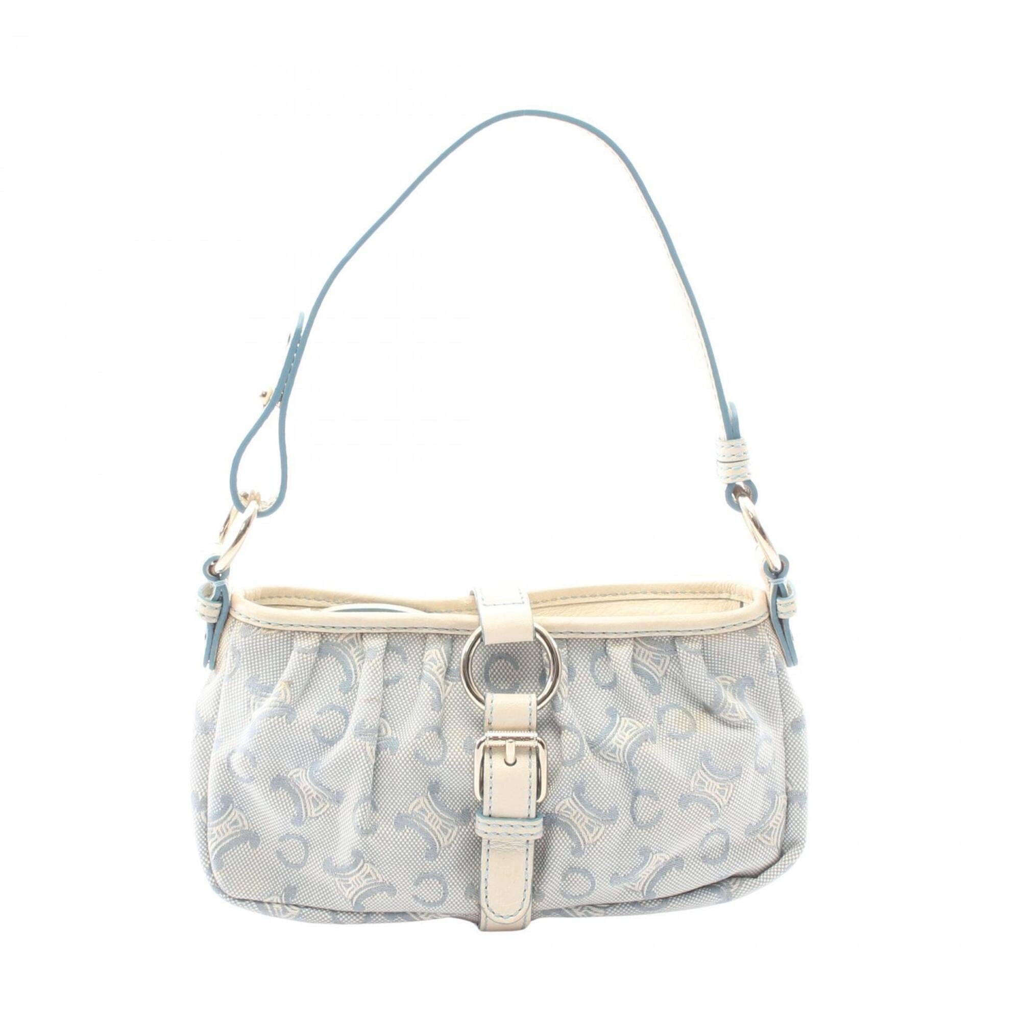Celine Blue White Canvas Leather Handbag (Pre-Owned)