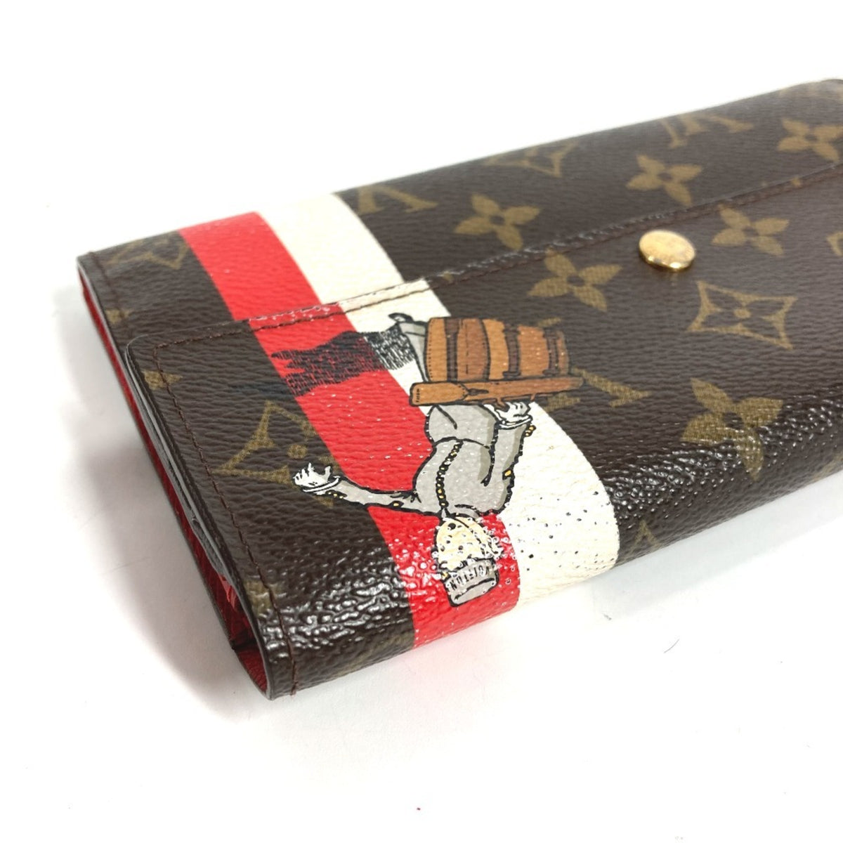 Louis Vuitton Brown Red Color Canvas Monogram Long Wallet (Tri-Fold) (Pre-Owned)