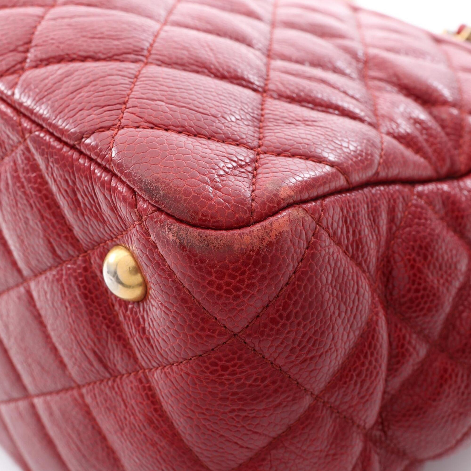 Chanel Red Color Grained Calfskin Handbag Tote Bag (Pre-Owned)
