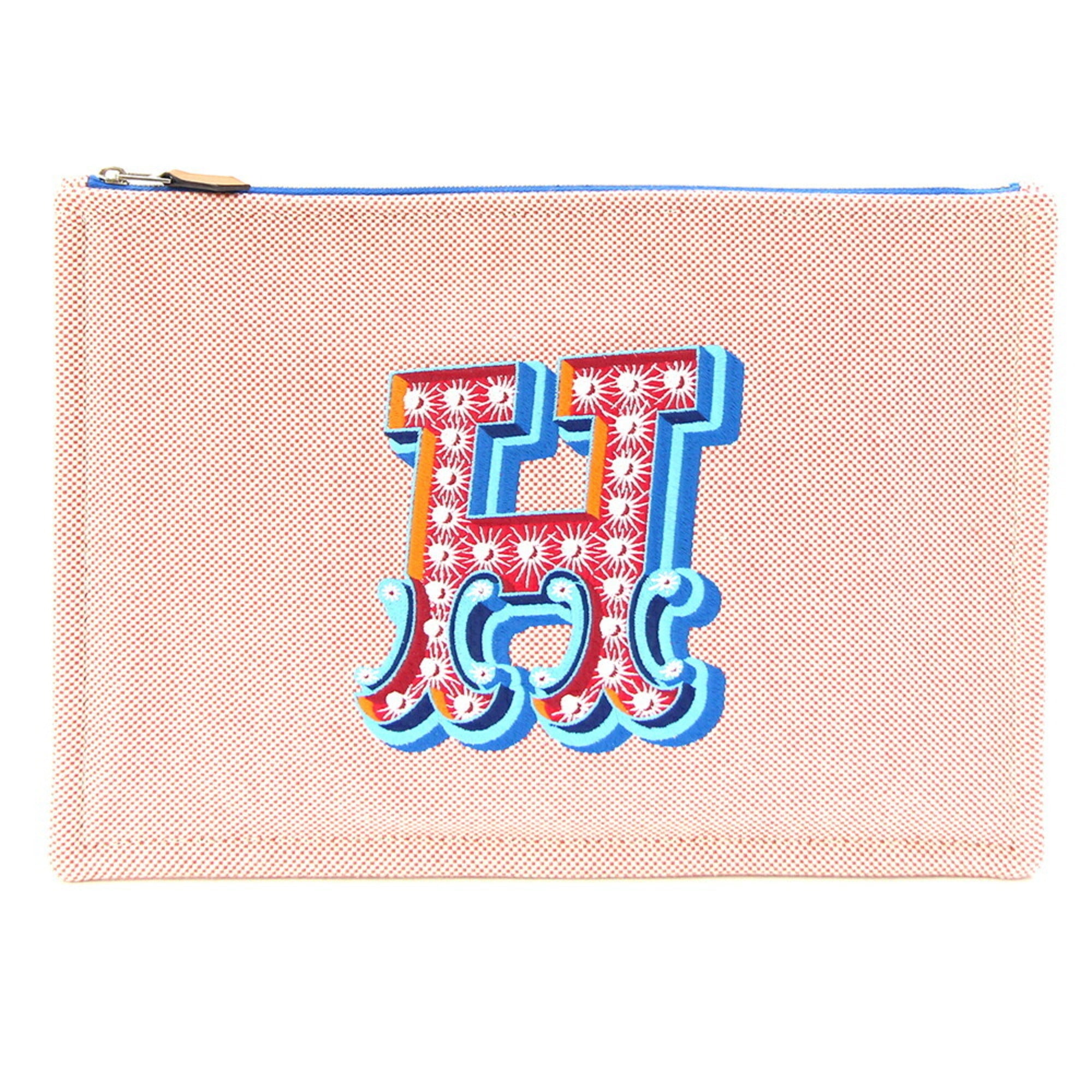 Hermes Multi-Color Orange Cotton Clutch Bag Pouch (Pre-Owned)