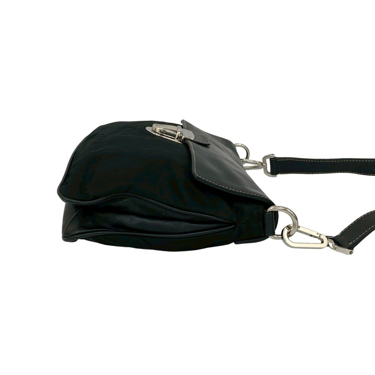 Prada Black Leather Nylon Pochette Shoulder Bag (Pre-Owned)