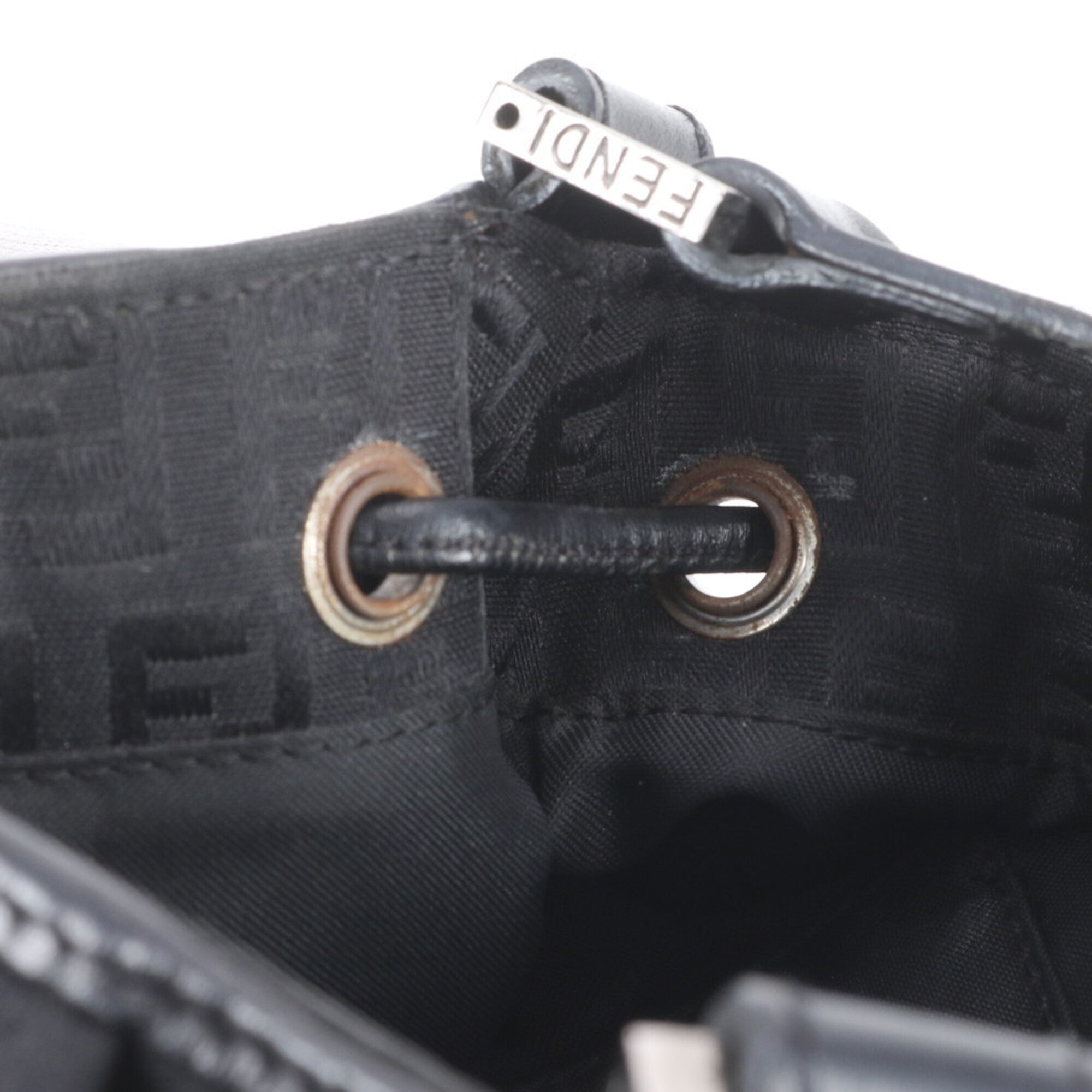 Fendi Black Leather Canvas Handbag Shoulder Bag Tote Bag (Pre-Owned)