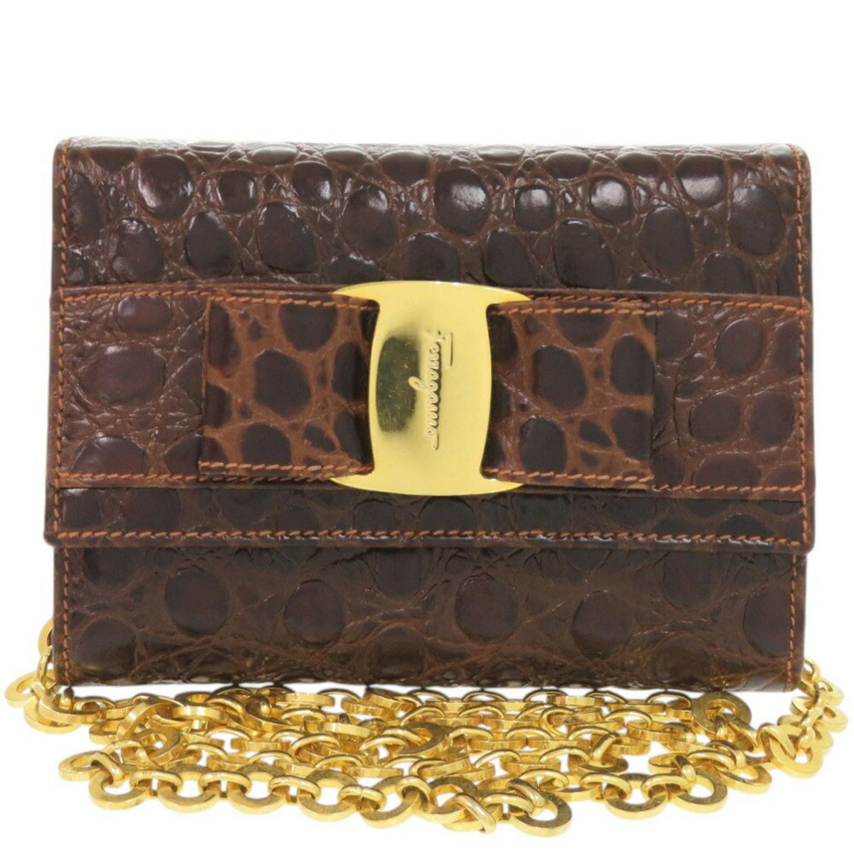 Salvatore Ferragamo Brown Leather Shoulder Bag (Pre-Owned)