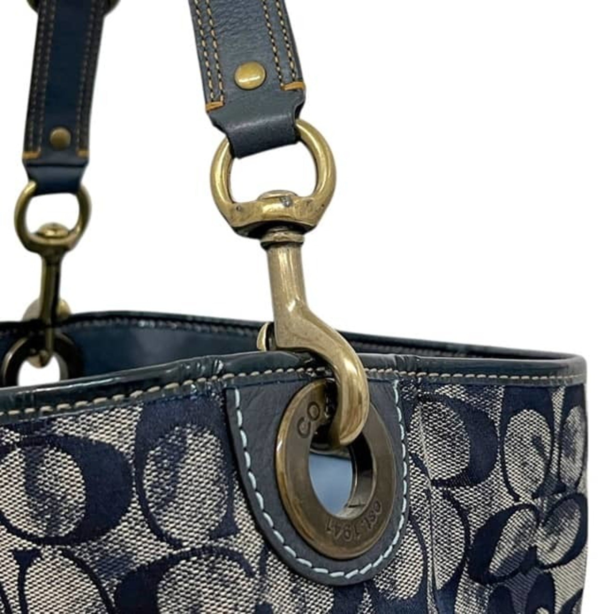 Coach Navy Leather Canvas Shoulder Bag (Pre-Owned)