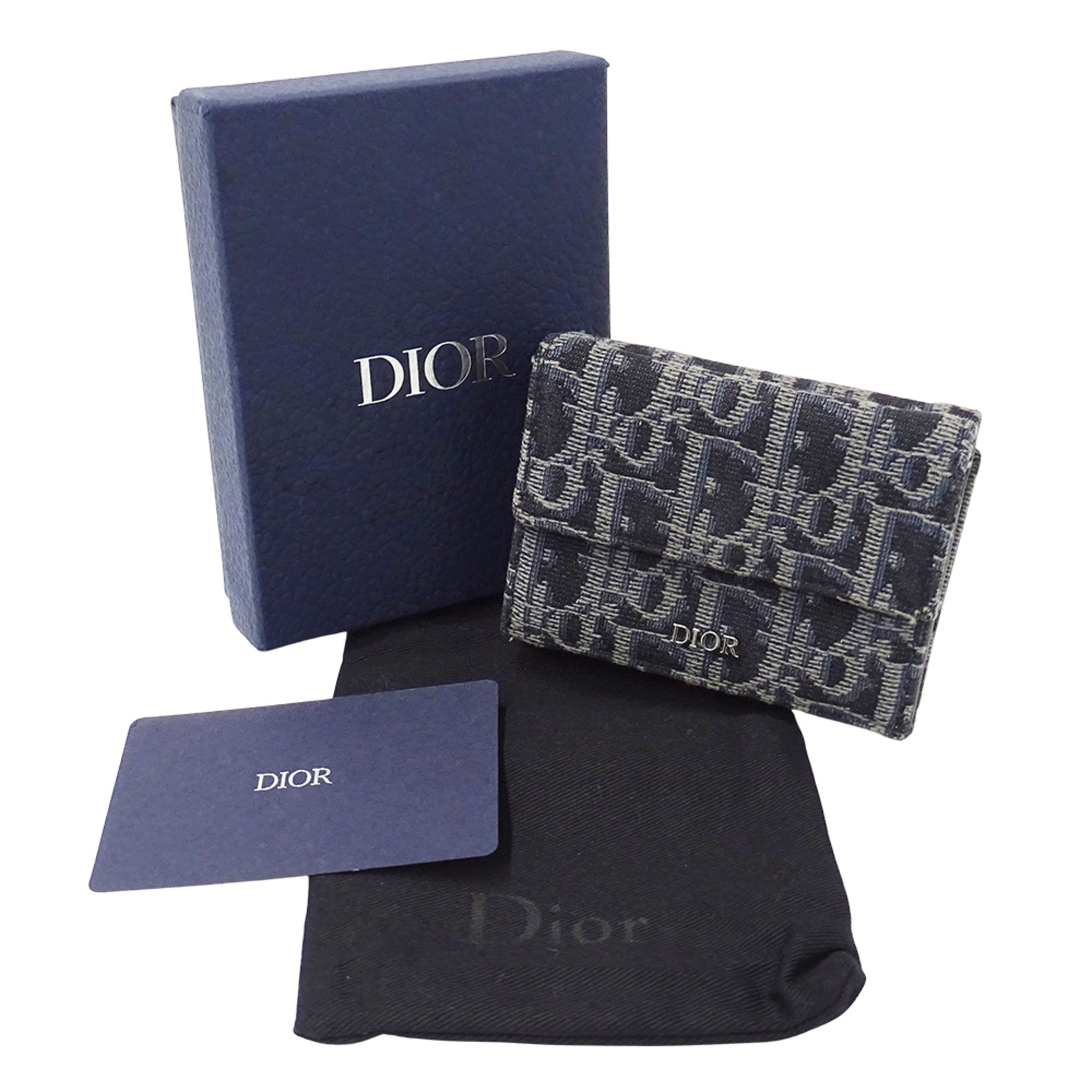 Christian Dior Navy Jacquard Wallet (Tri-Fold) (Pre-Owned)