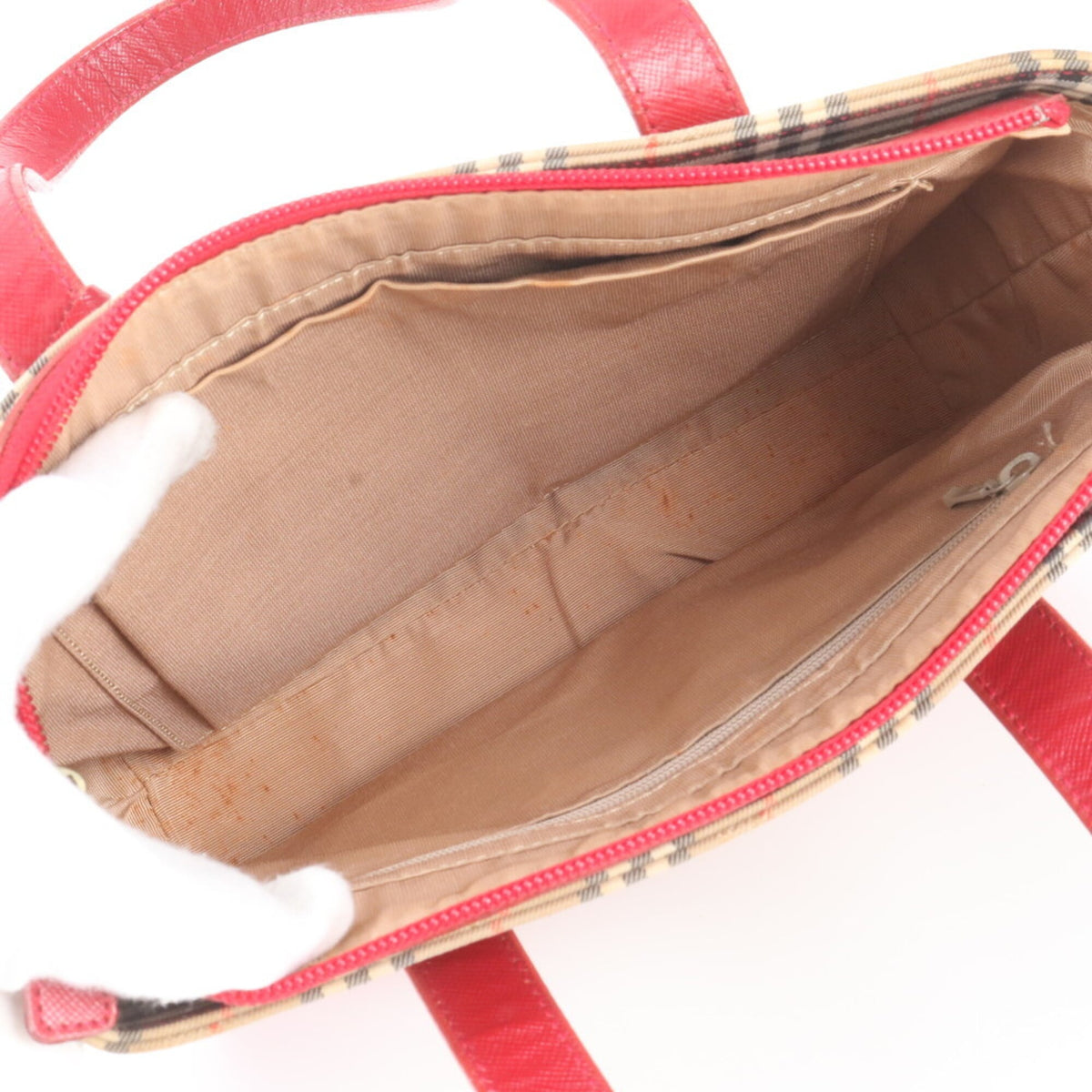 Burberry Brown Red Color Leather Canvas Handbag Shoulder Bag Tote Bag (Pre-Owned)