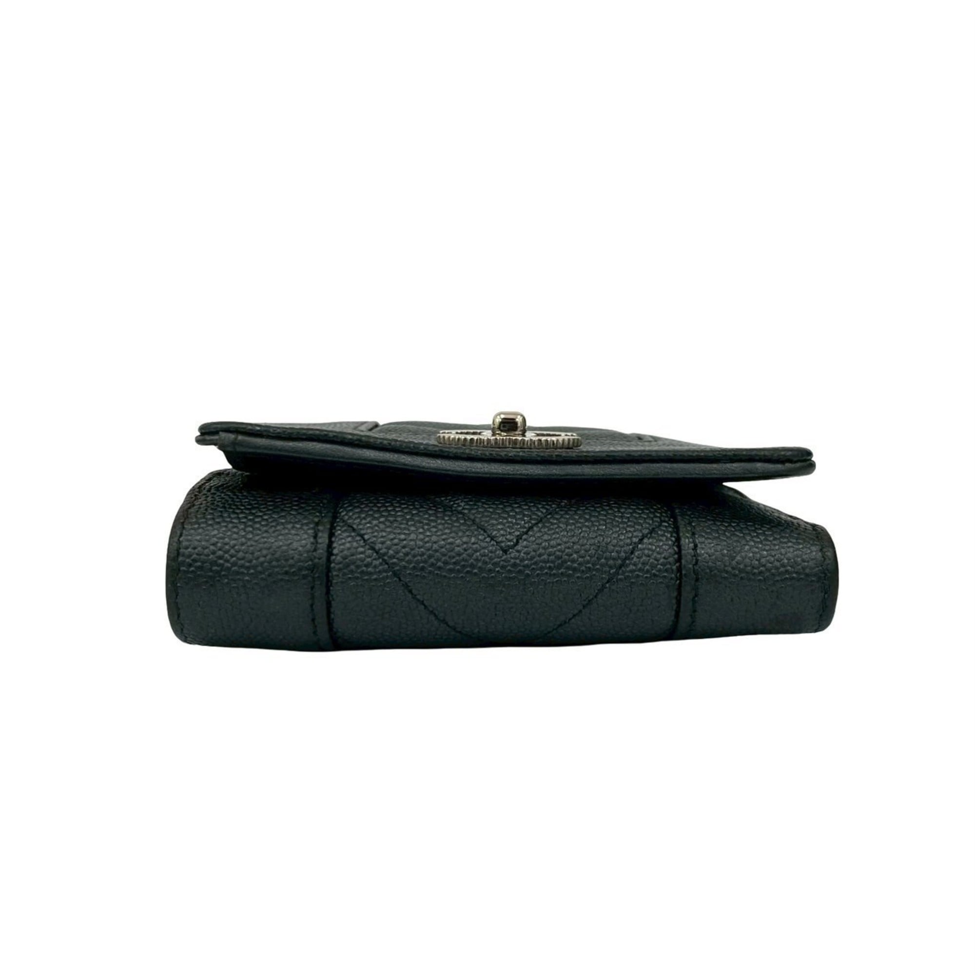 Chanel Black Grained Calfskin Wallet (Tri-Fold) (Pre-Owned)