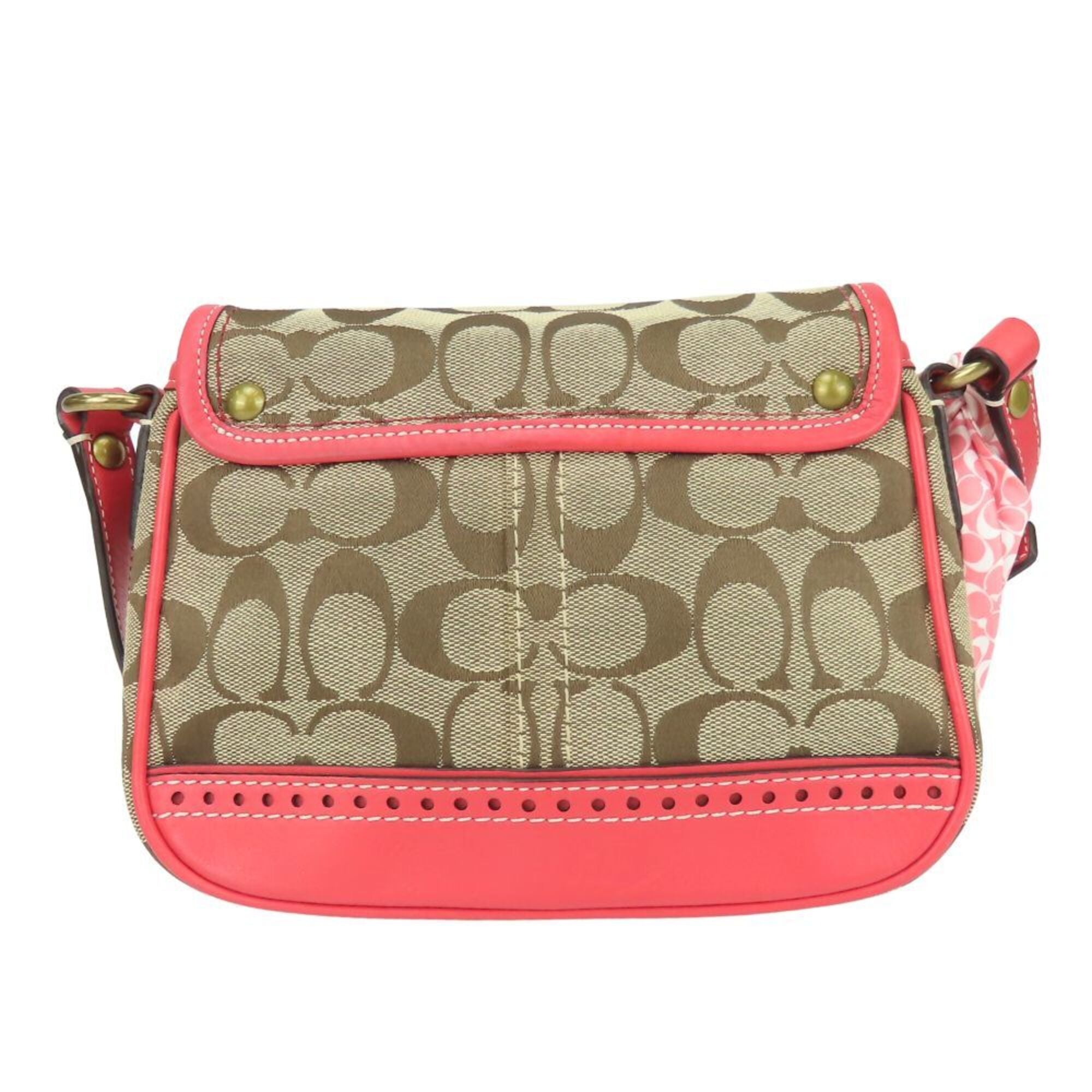 Coach Signature Beige Pink Canvas Leather Pochette Shoulder Bag (Pre-Owned)