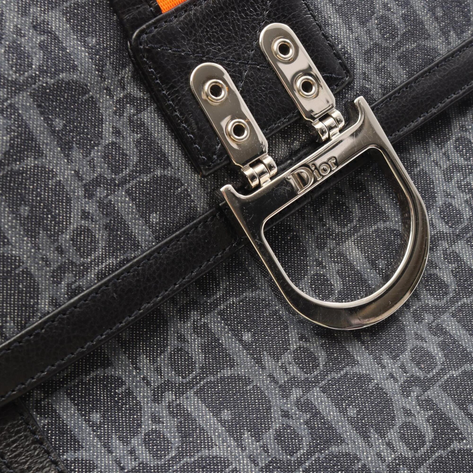 Christian Dior Black Navy Orange Denim Leather Shoulder Bag (Pre-Owned)