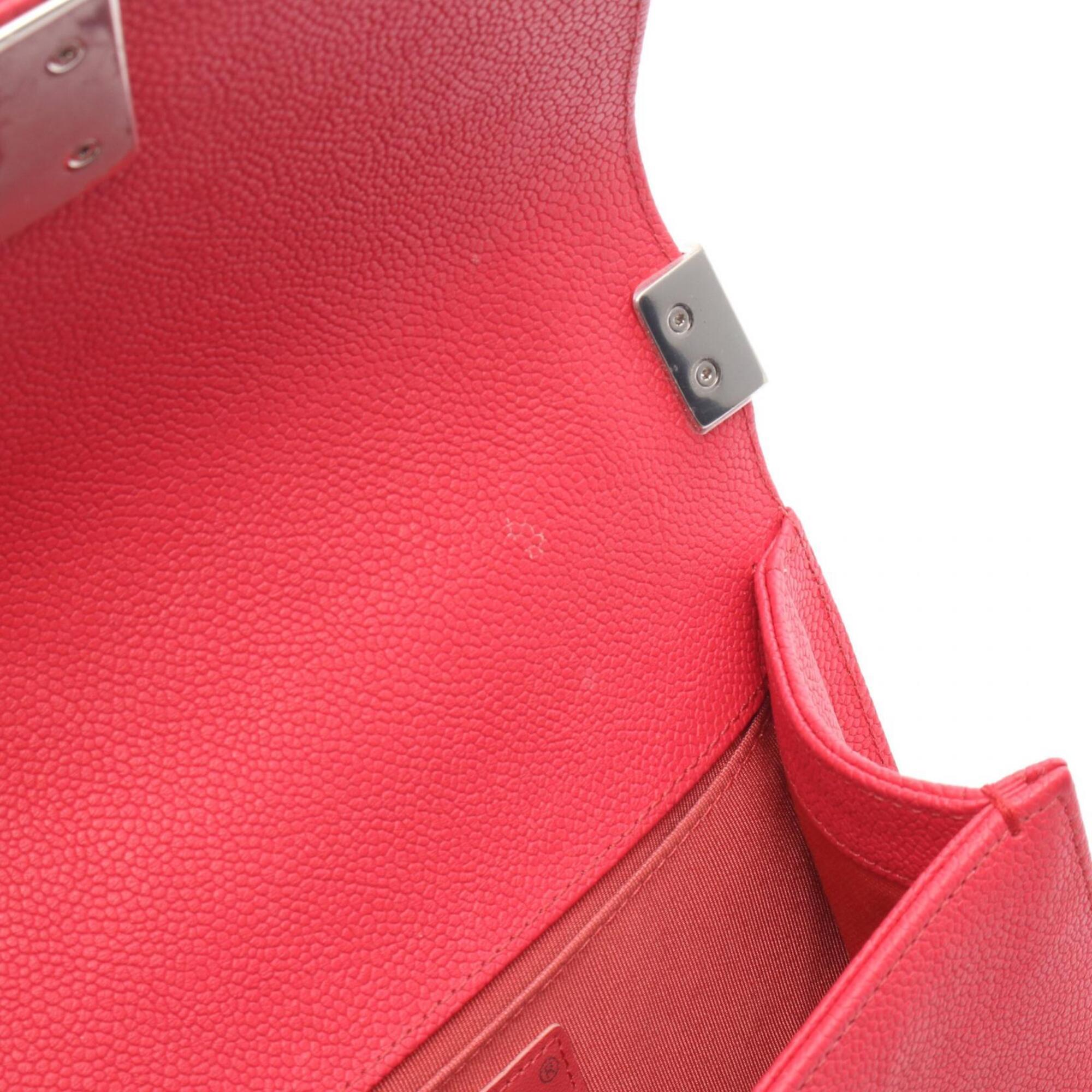 Chanel Red Color Grained Calfskin Handbag Shoulder Bag (Pre-Owned)