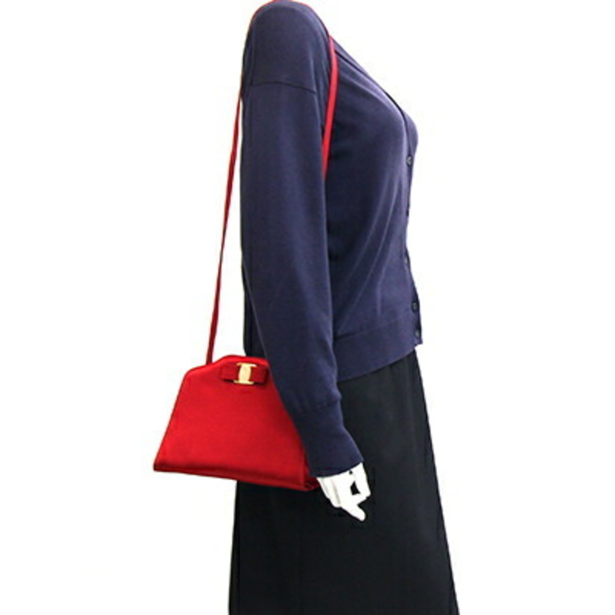 Salvatore Ferragamo Brown Red Color Satin Shoulder Bag (Pre-Owned)