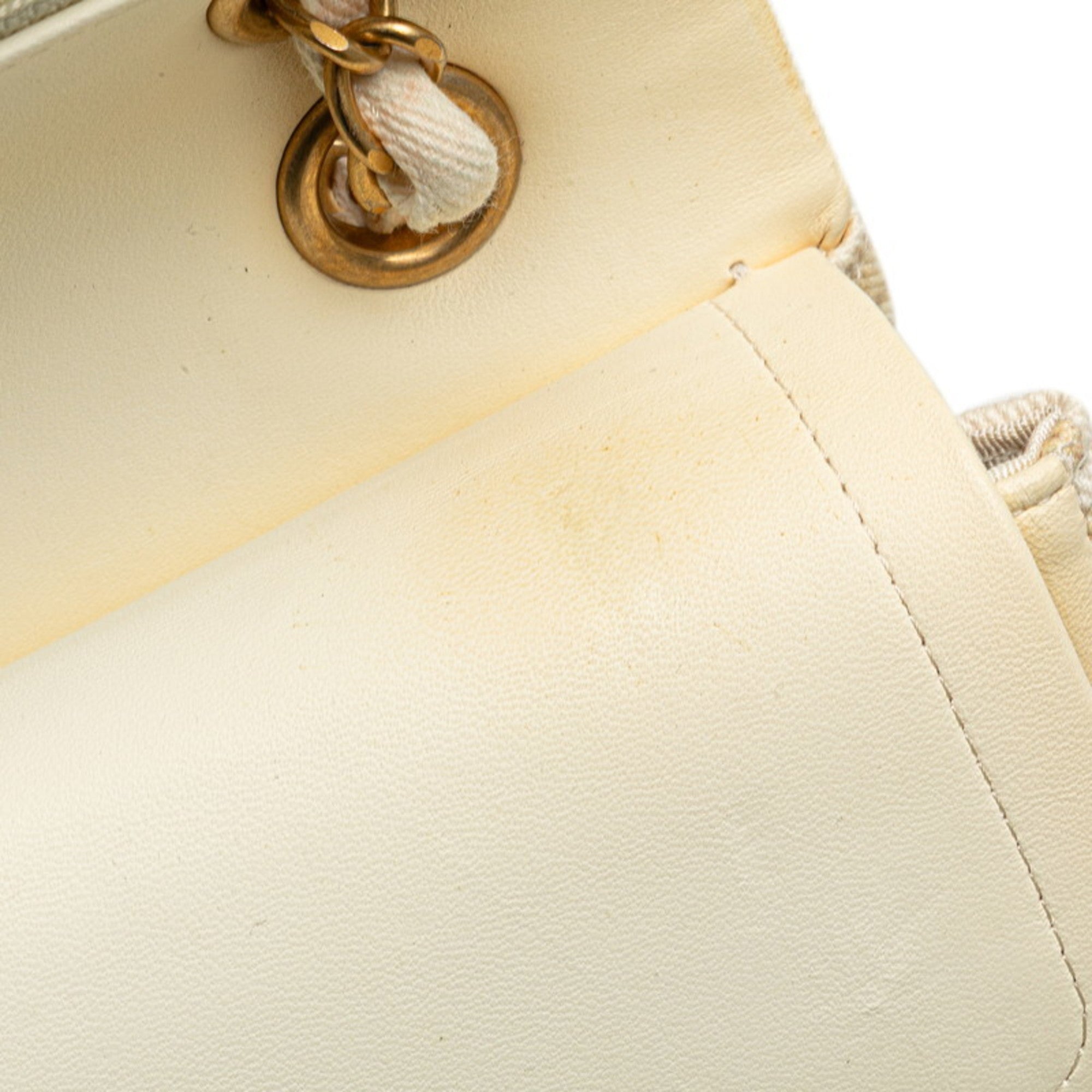 Chanel Matelasse Pink White Cotton Leather Shoulder Bag (Pre-Owned)