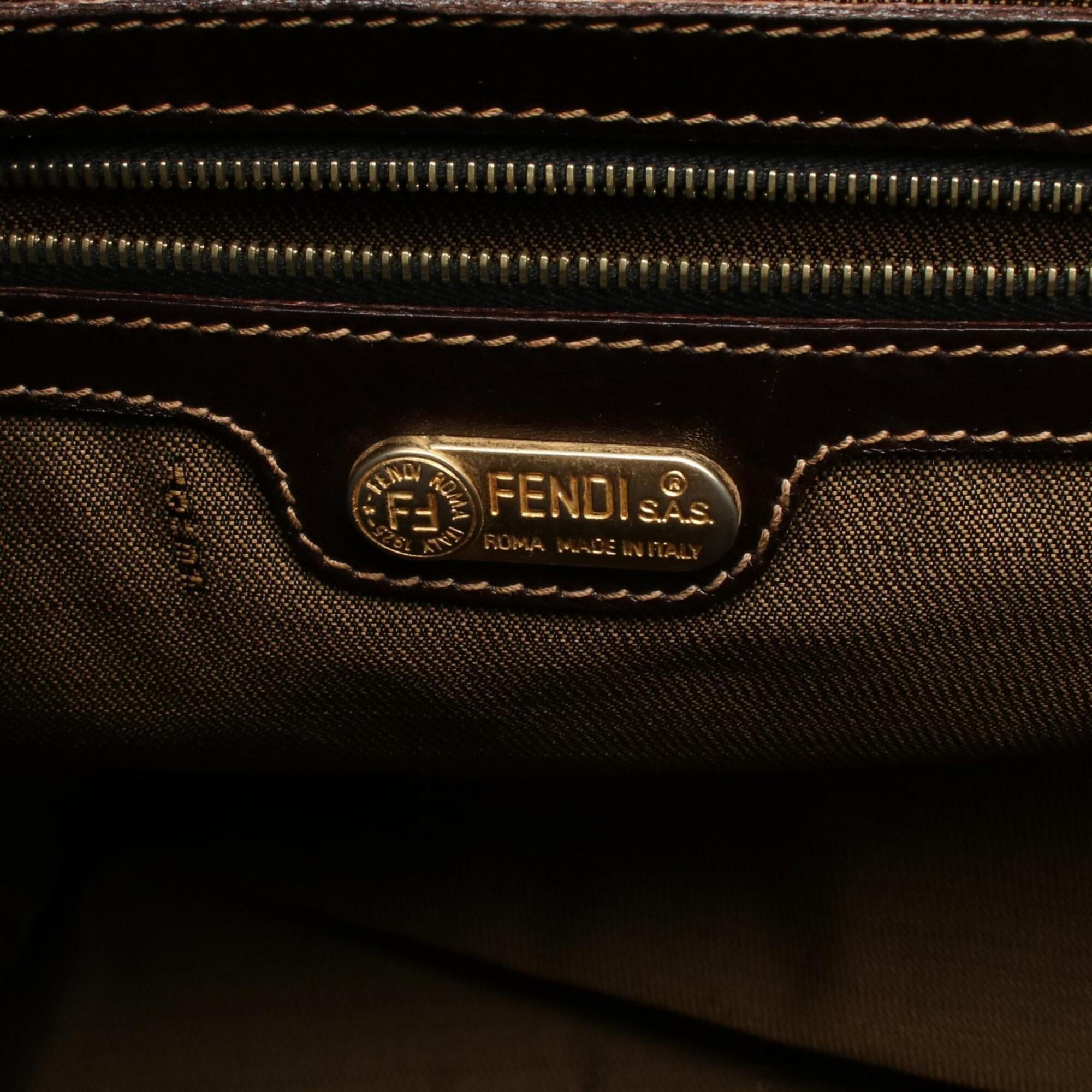 Fendi Brown Canvas Leather Handbag Tote Bag (Pre-Owned)