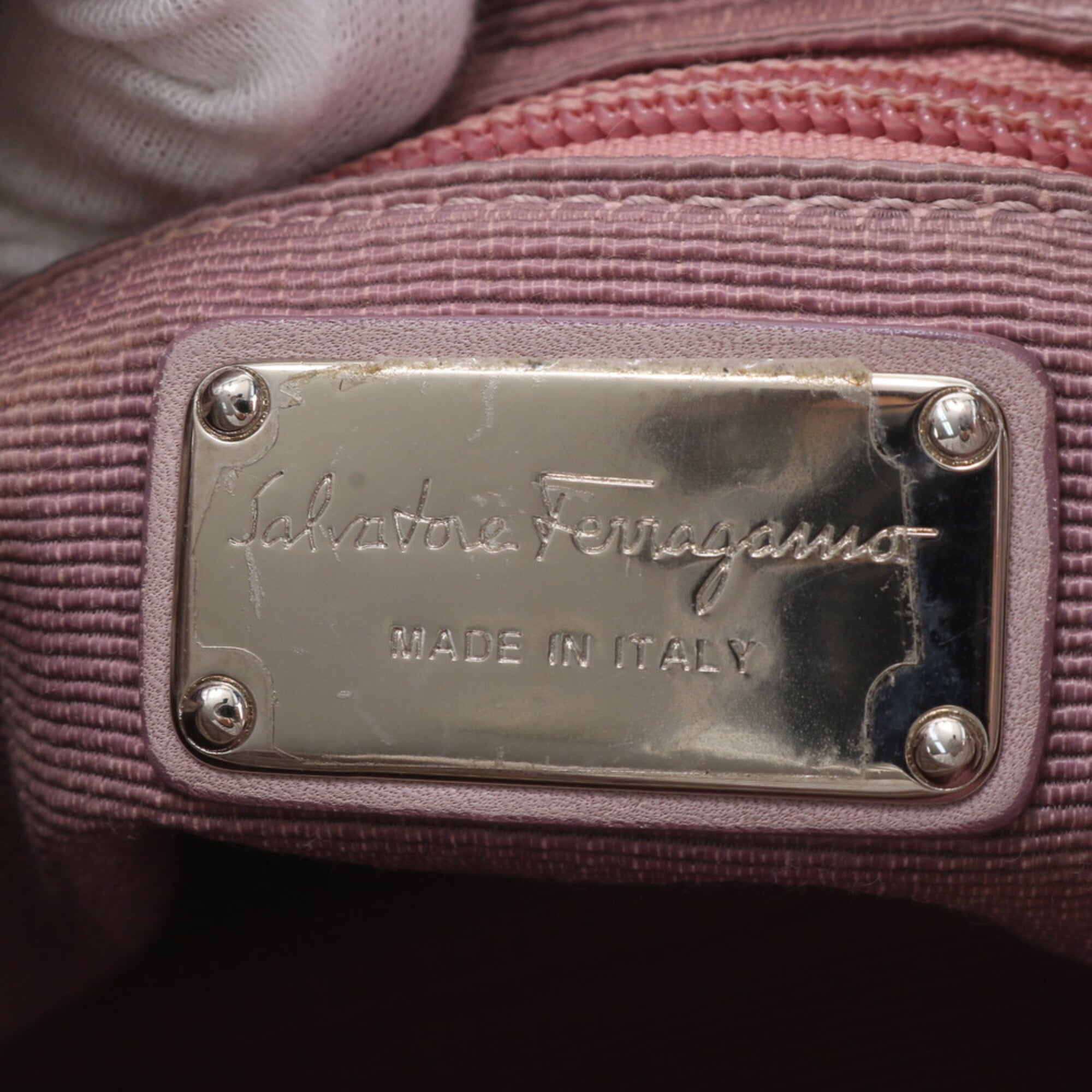 Salvatore Ferragamo Pink Leather Canvas Handbag Shoulder Bag Tote Bag (Pre-Owned)